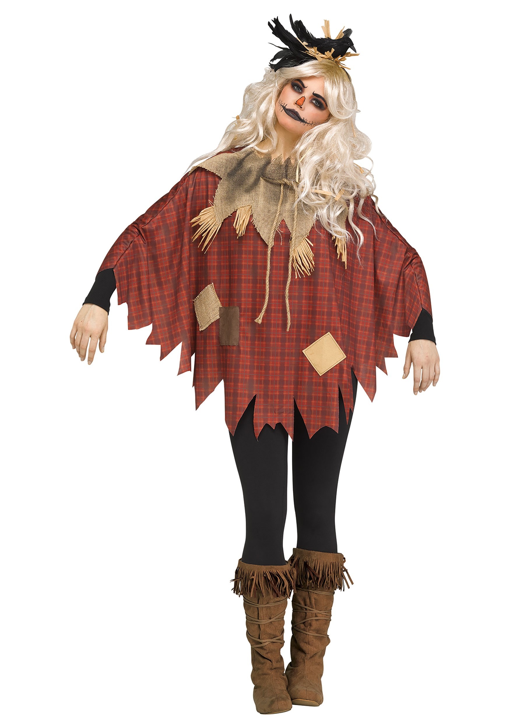 Womens Red Scarecrow Costume Poncho