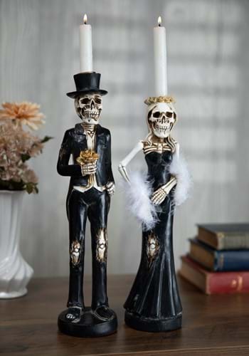 Resin Skeleton Lady and Man Tapered Candlesticks
