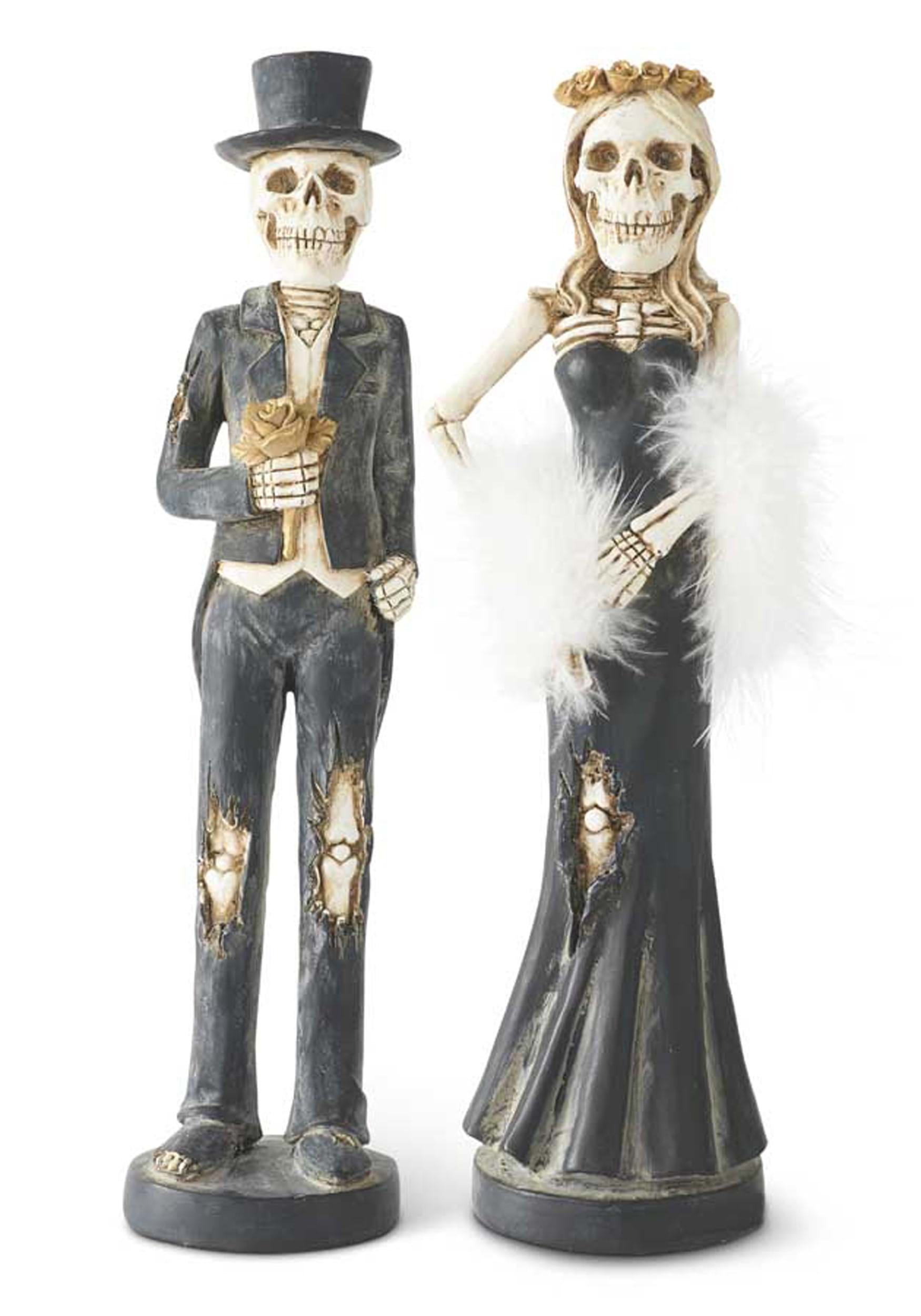 Skeleton Lady & Man Tapered Resin Candlesticks Prop