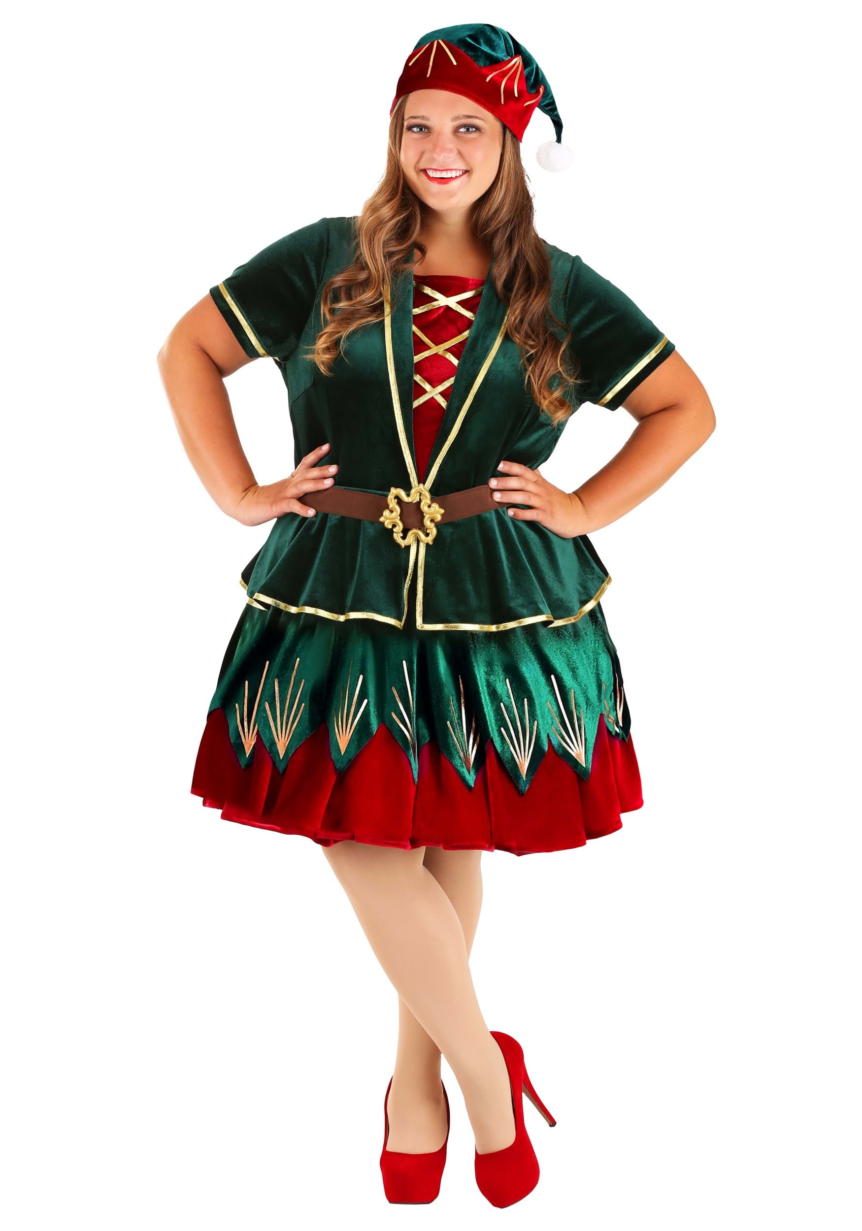 Photos - Fancy Dress Deluxe FUN Costumes Plus Size  Holiday Elf Costume for Women Green/Red 