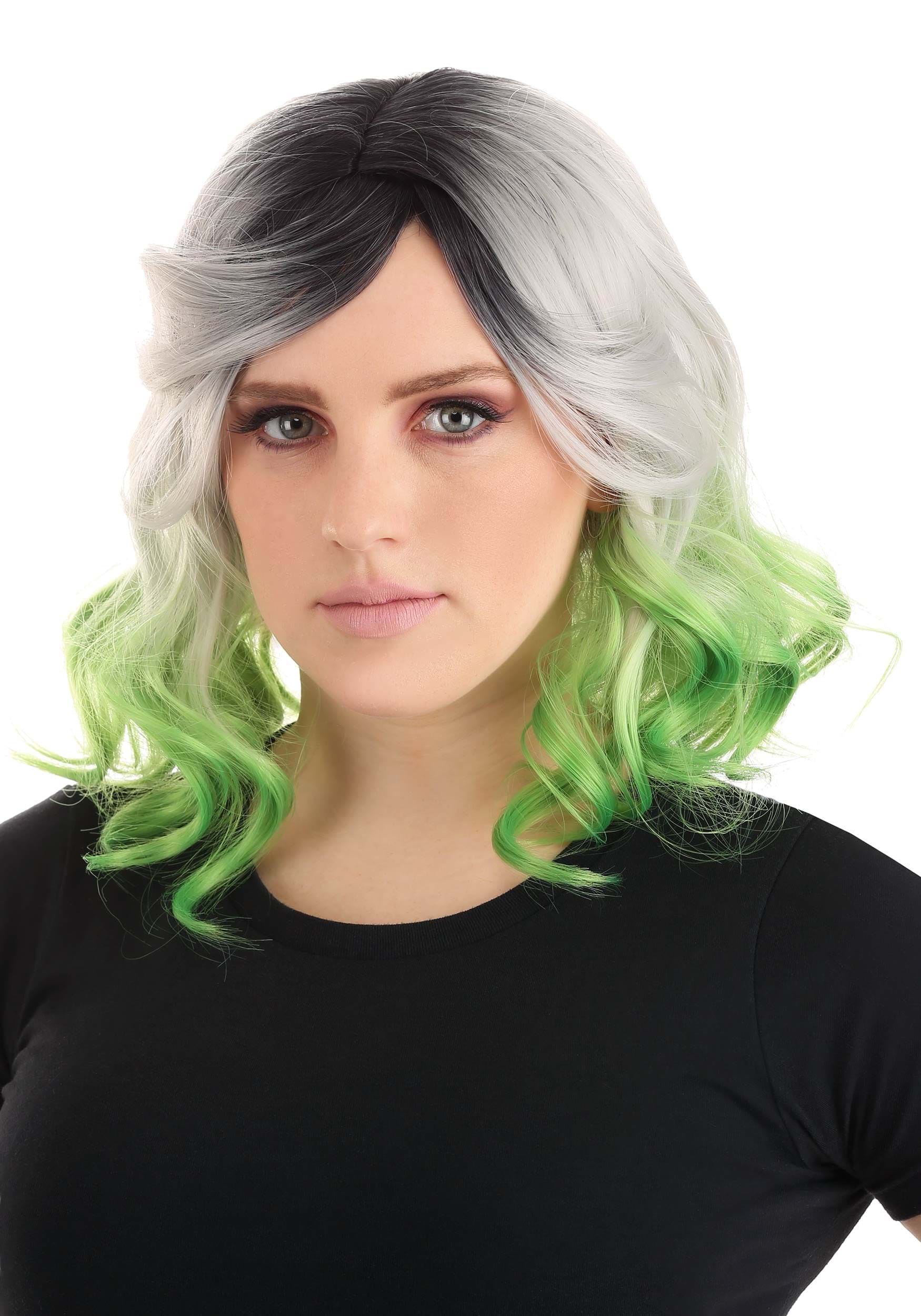 Grey and Green Womens Ombre Wig