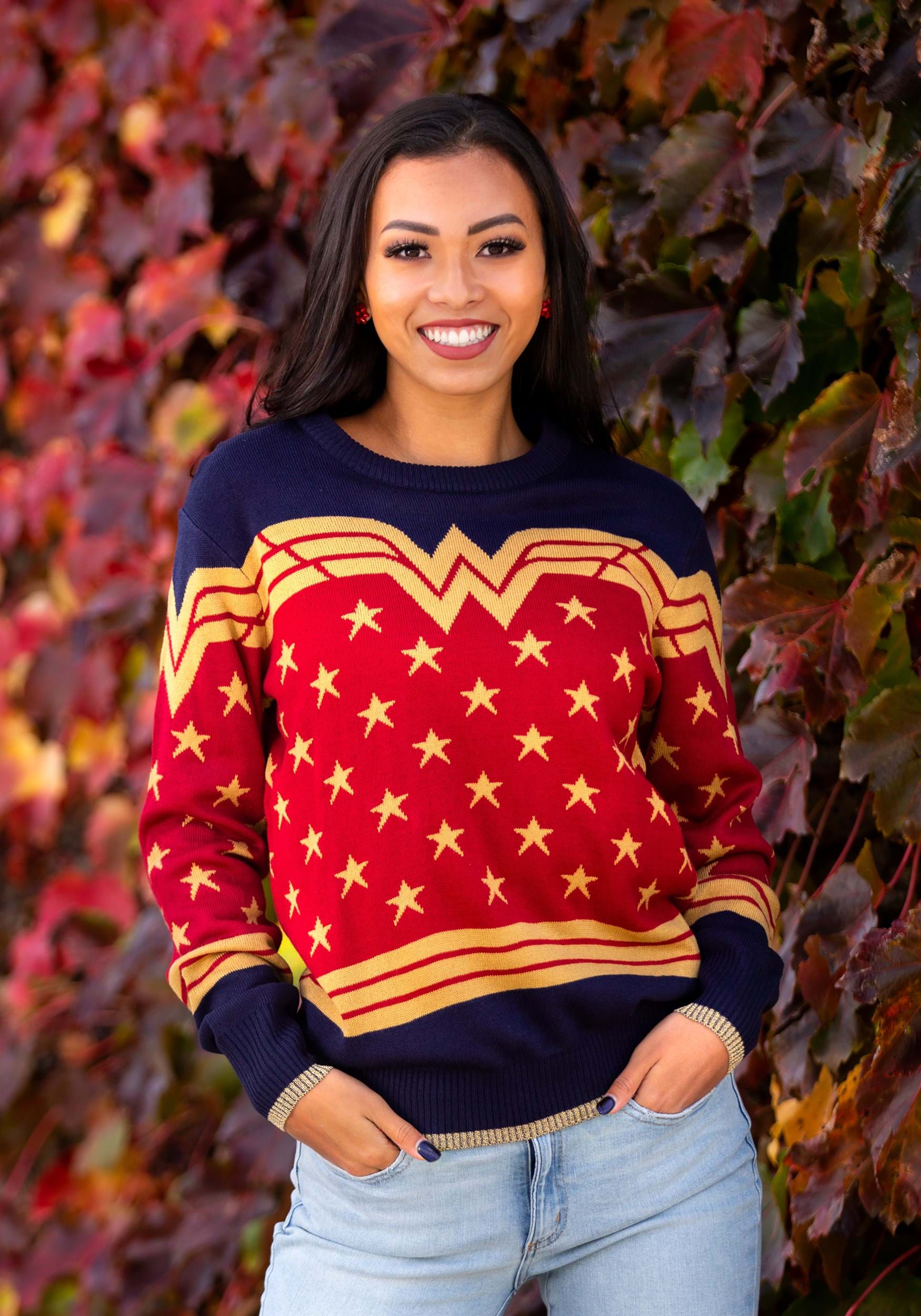 FUN.COM Wonder Woman Navy Womens Ugly Christmas Sweater 