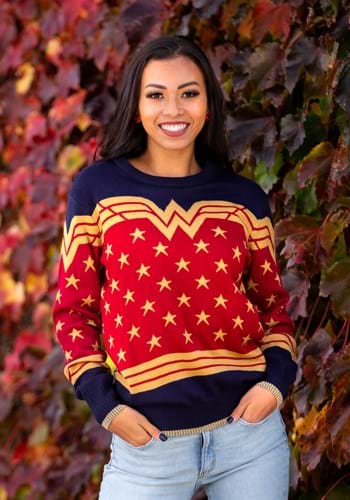 Adult Wonder Woman Dark Blue Ugly Christmas Sweater Main UPD