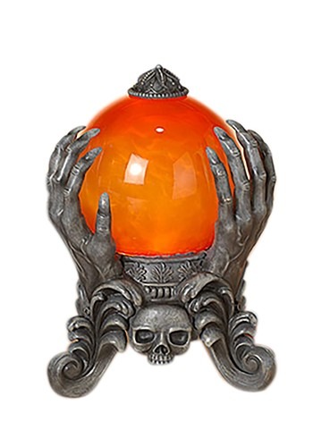 8.75" H Lighted Spinning Smoky Water Globe on Skeleton Hand 