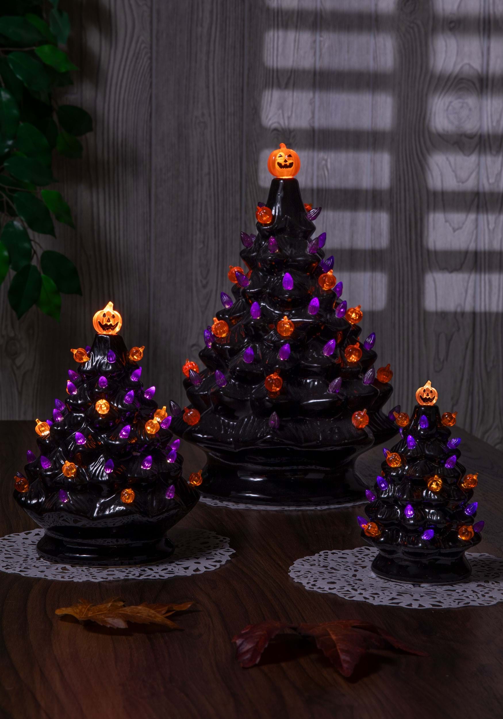 Three Lighted Dolomite Halloween Trees with Sound