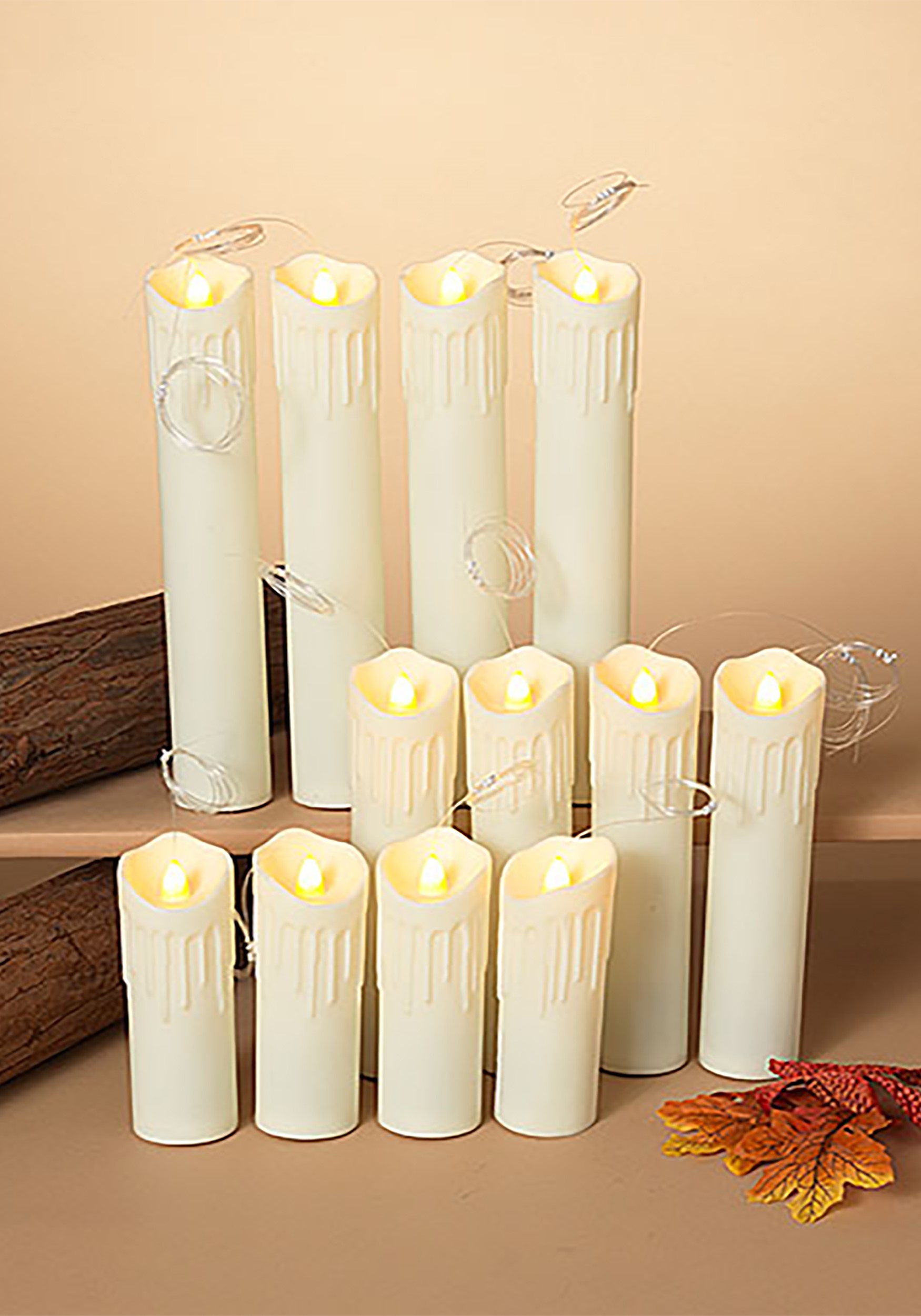 12 Lighted Spooky Halloween Hanging Candles with Timer and Remote