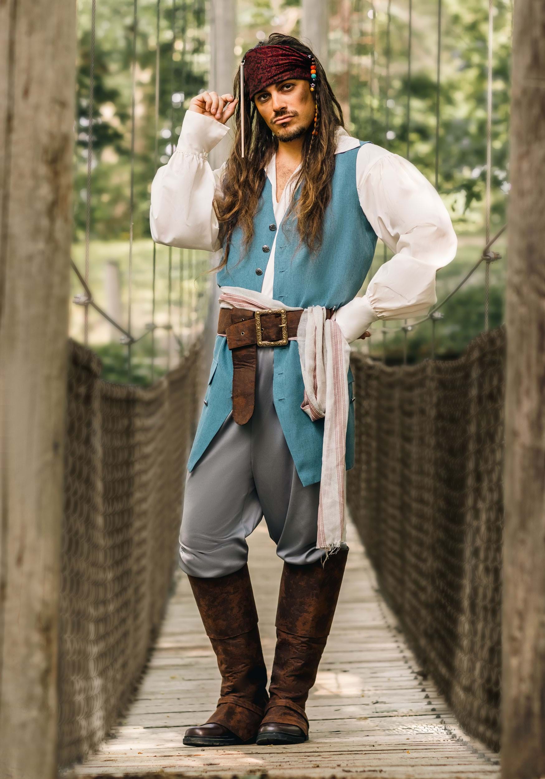 Adult Caribbean Pirate Captain Jack Sparrow Fancy DRESS UP HAT With Hair Costume 