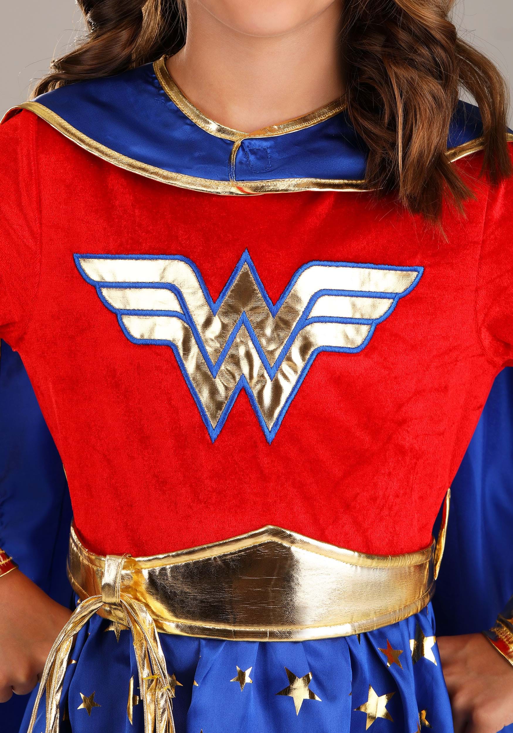 Wonder Woman Girl's Long-sleeved Dress Costume | Kids | Girls | Orange/Red/Blue | S | Jerry Leigh