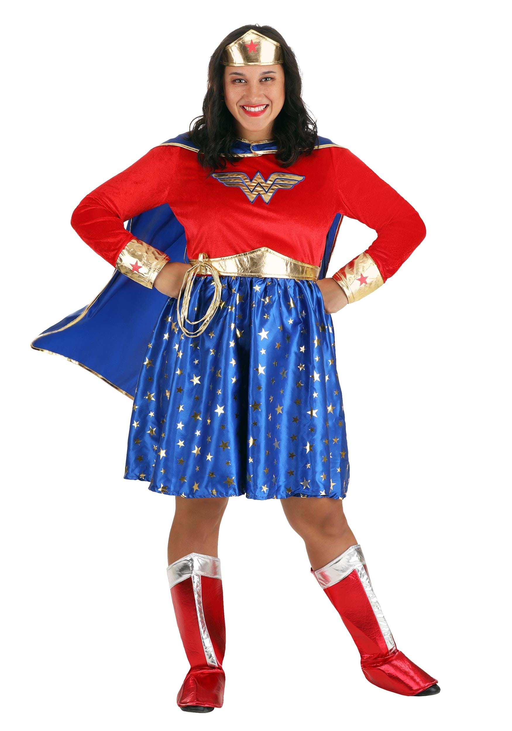 Wonder Woman Plus Size Long Sleeve Dress Costume for Adults