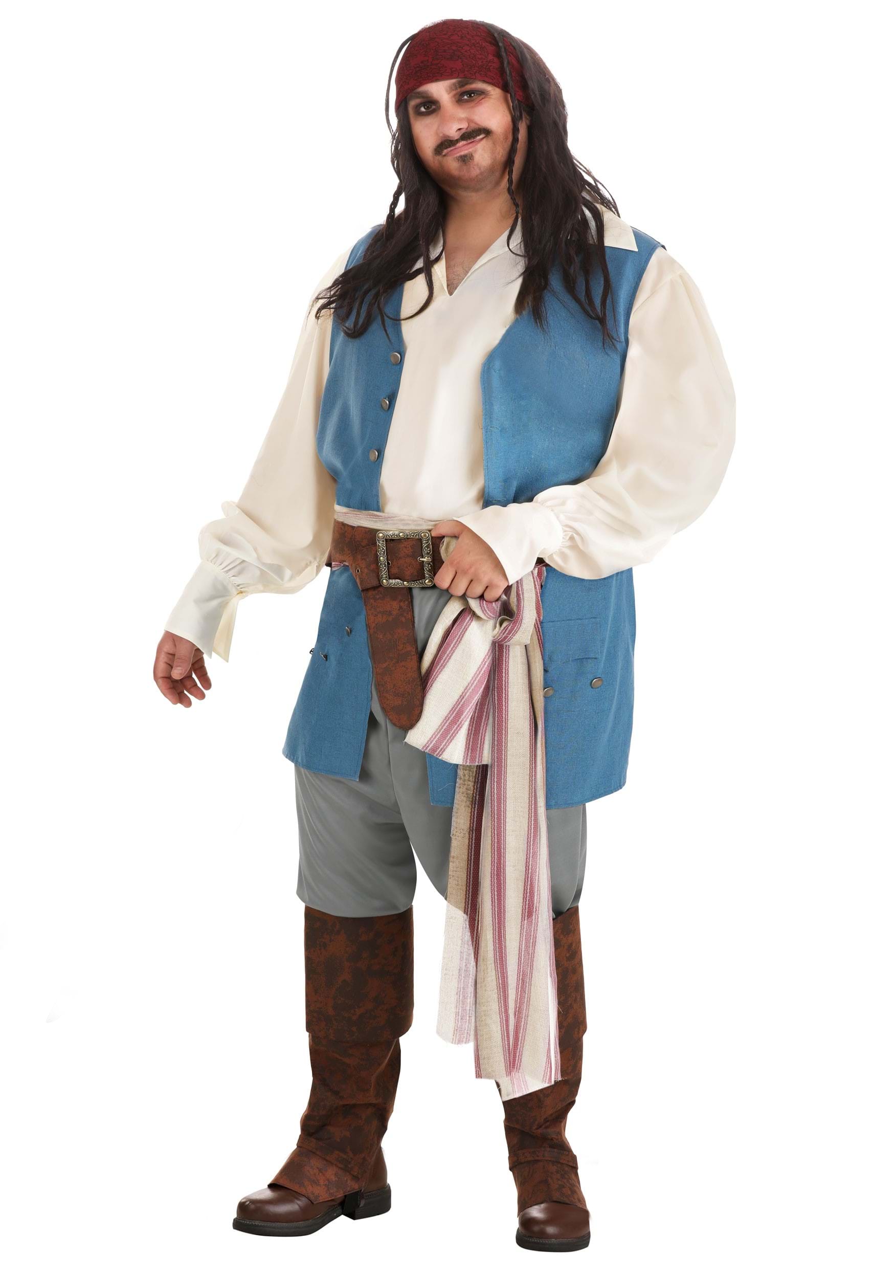 Photos - Fancy Dress JACK FUN Costumes Plus Size Men's Captain  Sparrow Costume Brown/Blue&# 