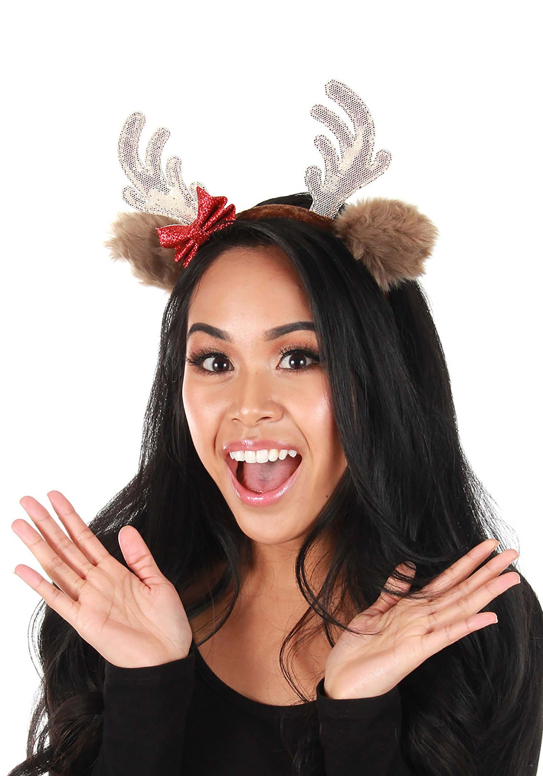 Reindeer Glitter Red Bow Headband
