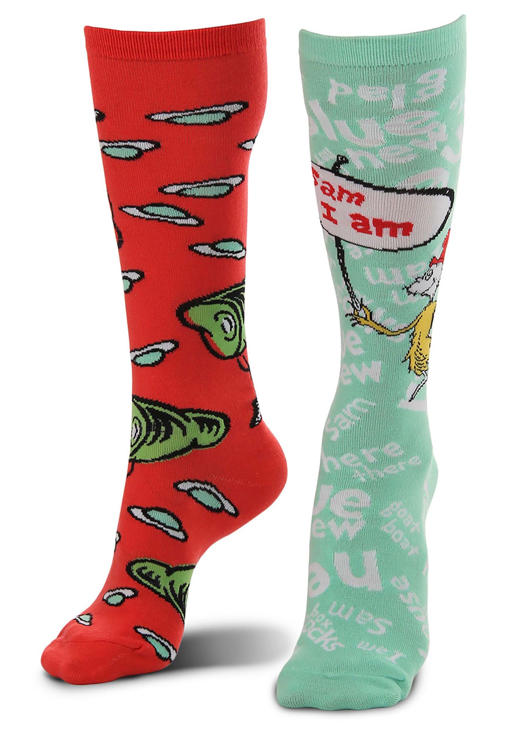 Dr. Seuss Green Eggs & Ham Mismatched Knee High Costume Socks