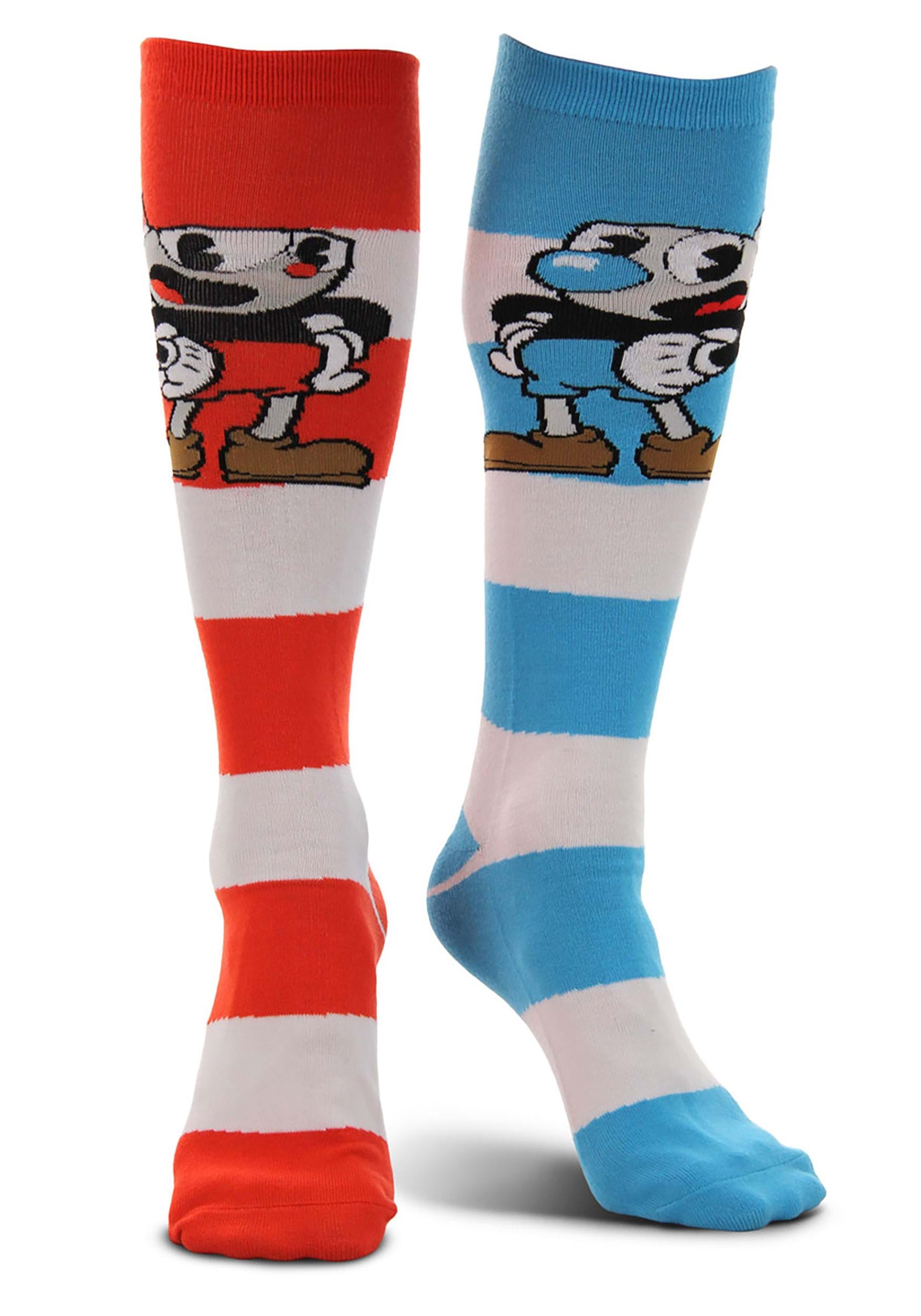 Adult Cuphead & Mugman Striped Knee High Socks | Video Game Apparel