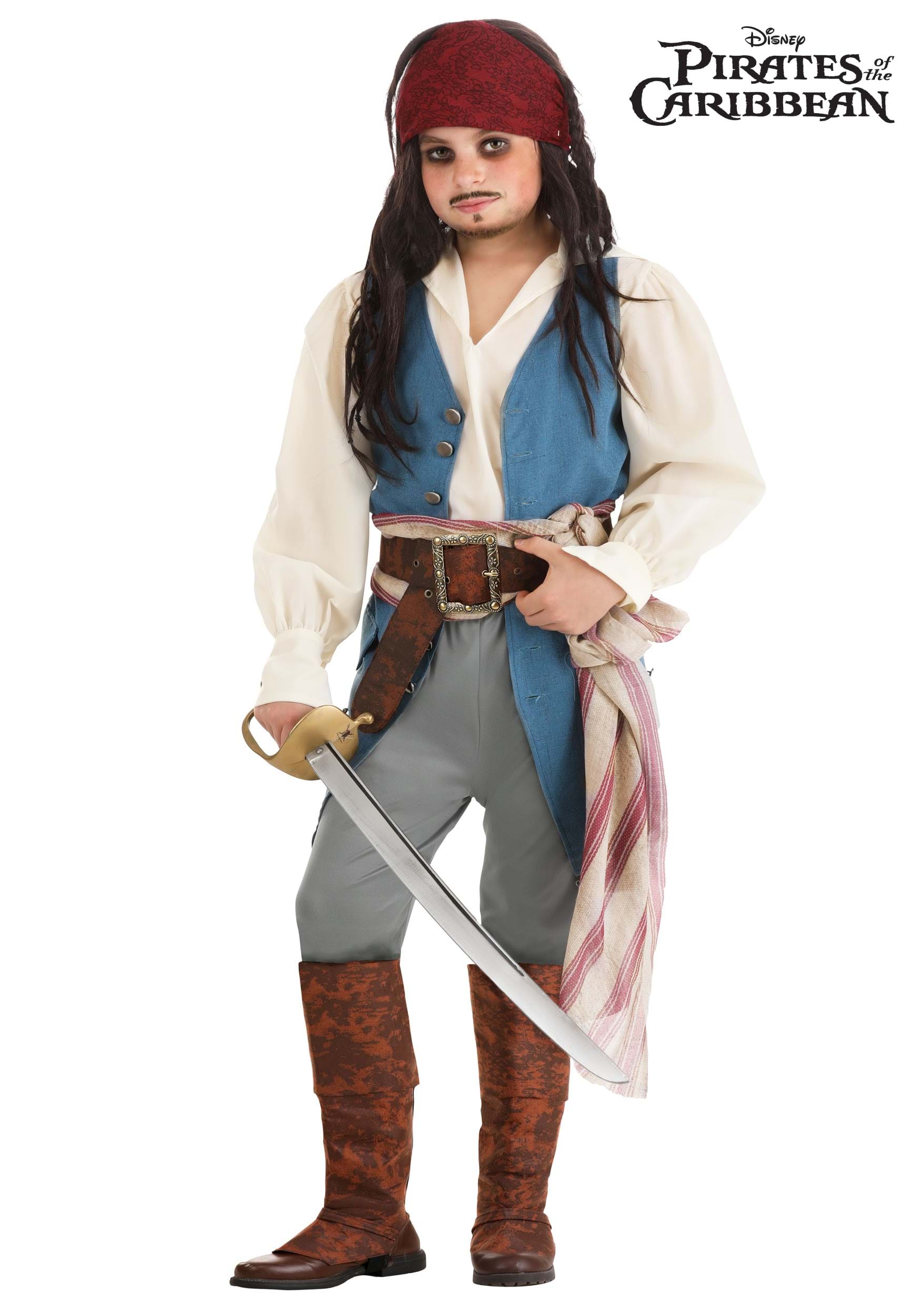 3pcs Kids Captain Jack  Pirate Set Fancy Dress Costume Child Caribbean Accessory