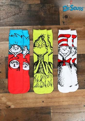 Adult Dr Seuss Characters 3 Pairs Crew Sock Set-2