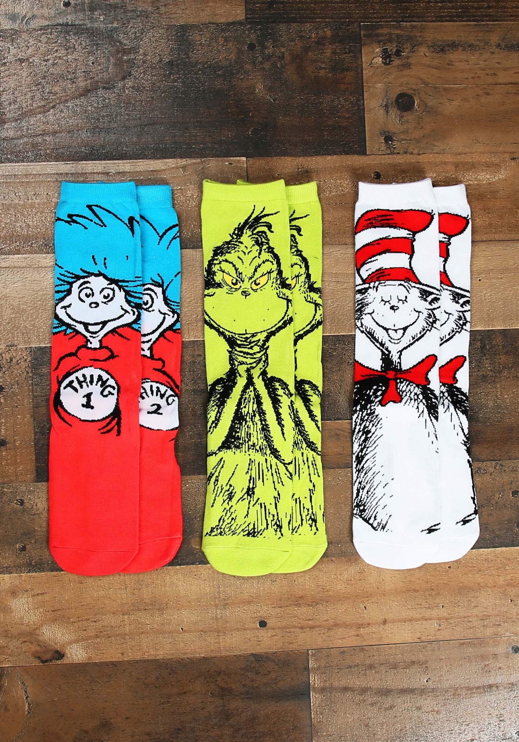 Dr. Seuss Characters Adult Crew Sock Set 3 Pairs