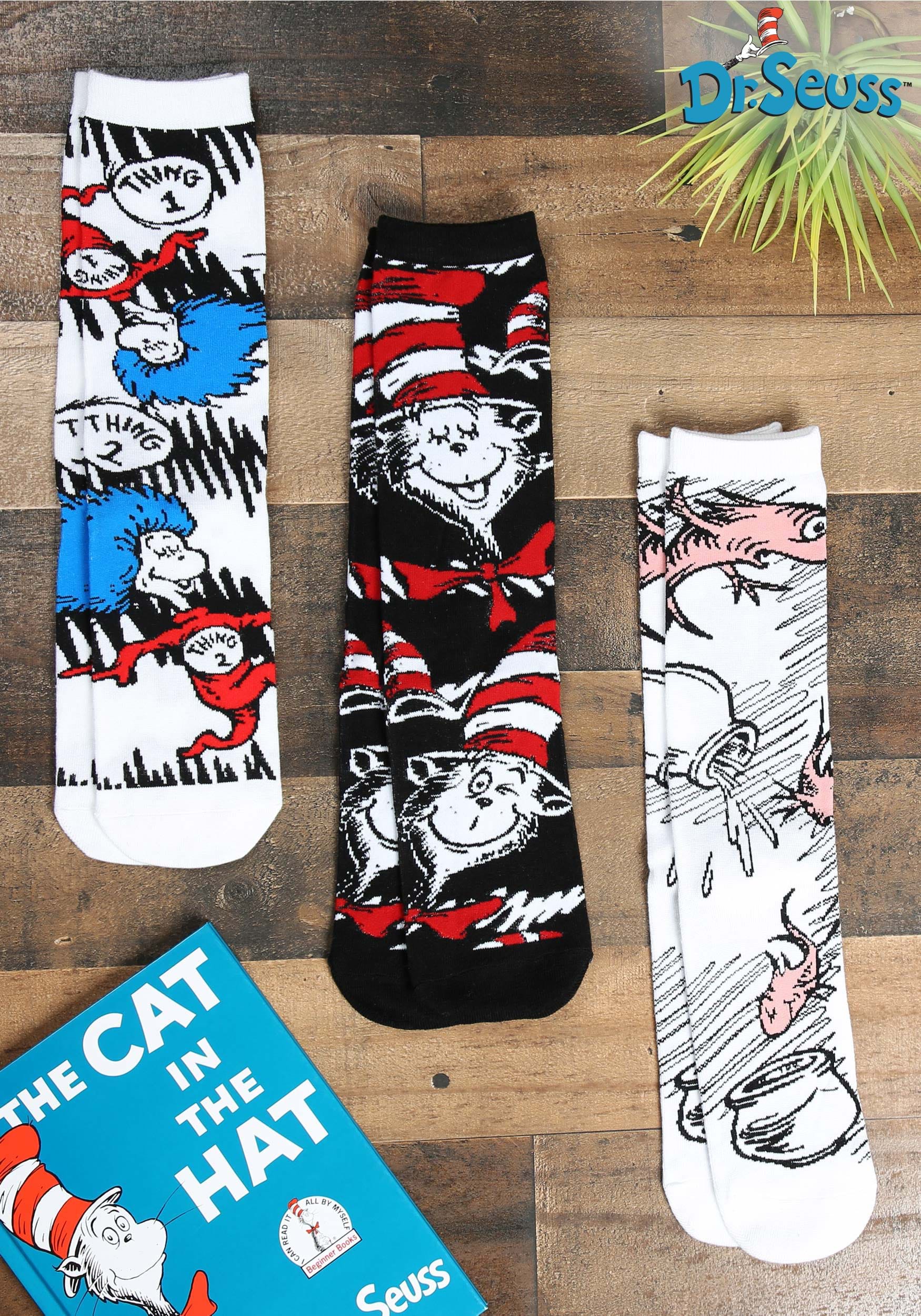 Erwachsene 3 Paar Die Katze im Hut Crew Socken Set - Bild 1 von 10