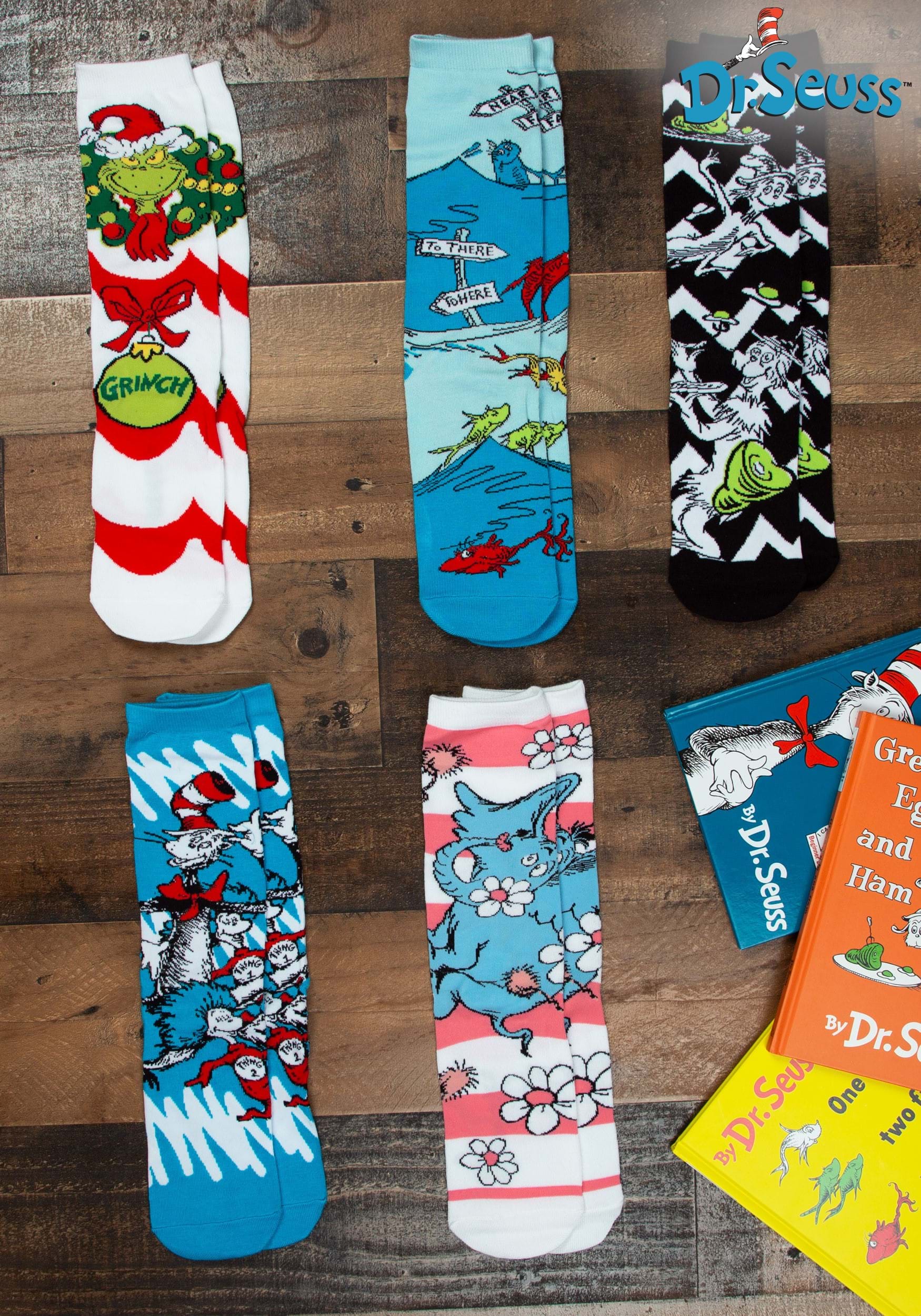 Dr. Seuss Patterns Adult Five Pairs Crew Sock Set