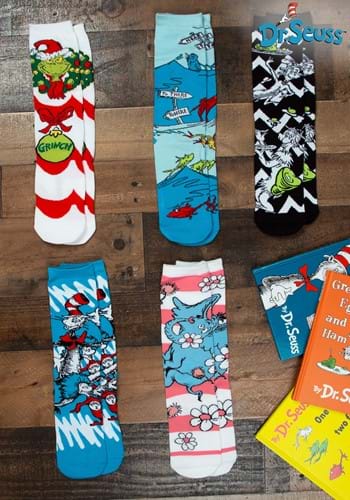 Adult Dr Seuss Patterns 5 Pairs Crew Sock Set-0
