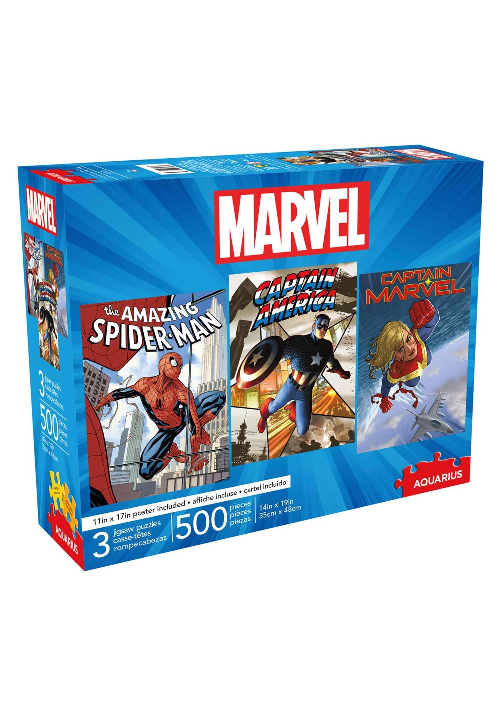 Marvel Spider-Man, Captain America & Captain Marvel 500 Piece Jigsaw Puzzle Set