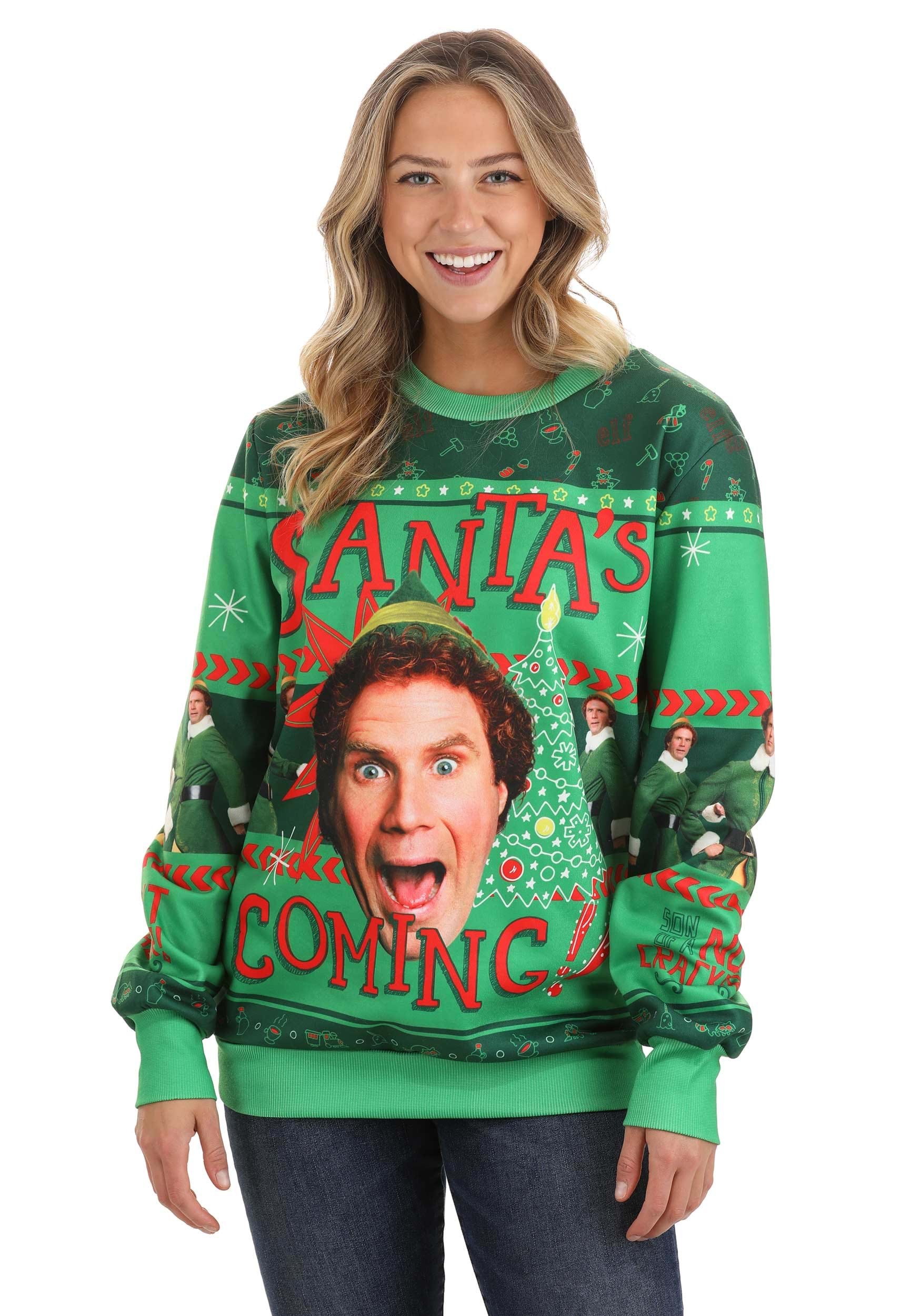 Santas Coming Elf Adult Ugly Christmas Sweatshirt