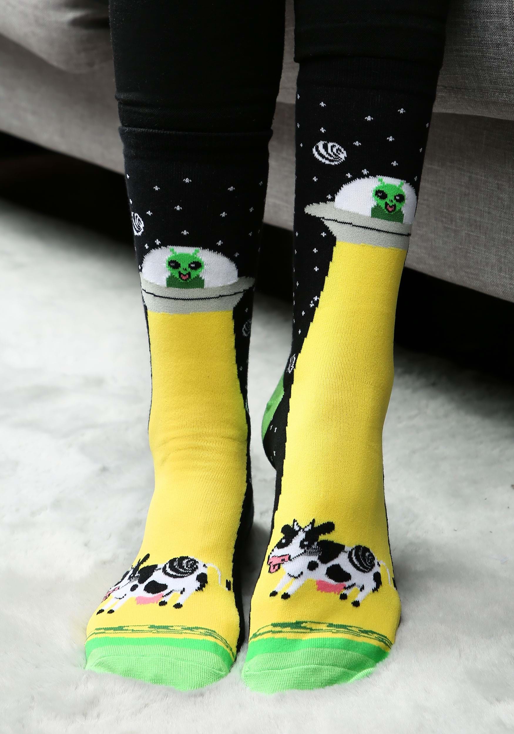 Cow Abducted By Aliens Socks , Funny Halloween Socks