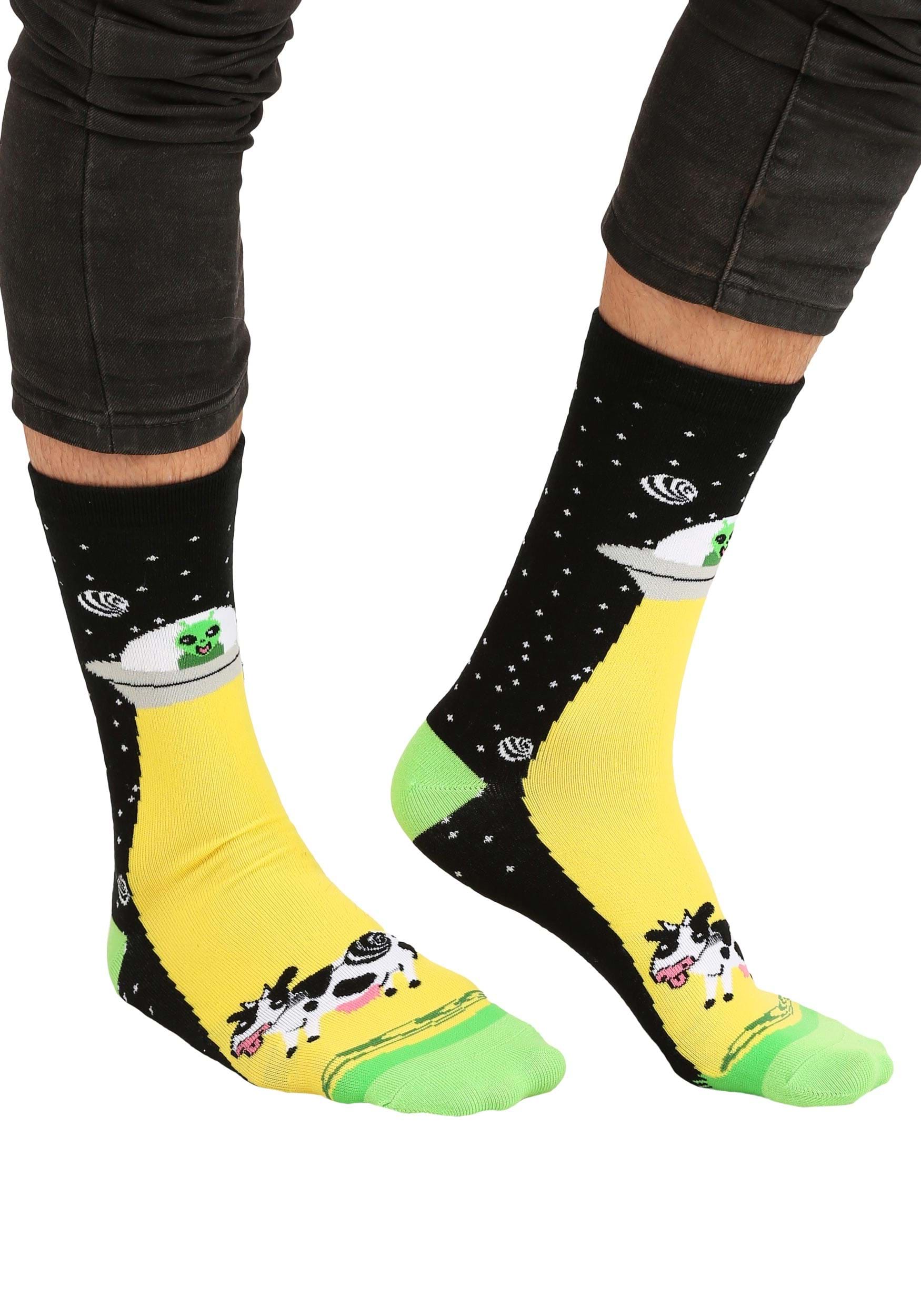 Cow Abducted By Aliens Socks , Funny Halloween Socks