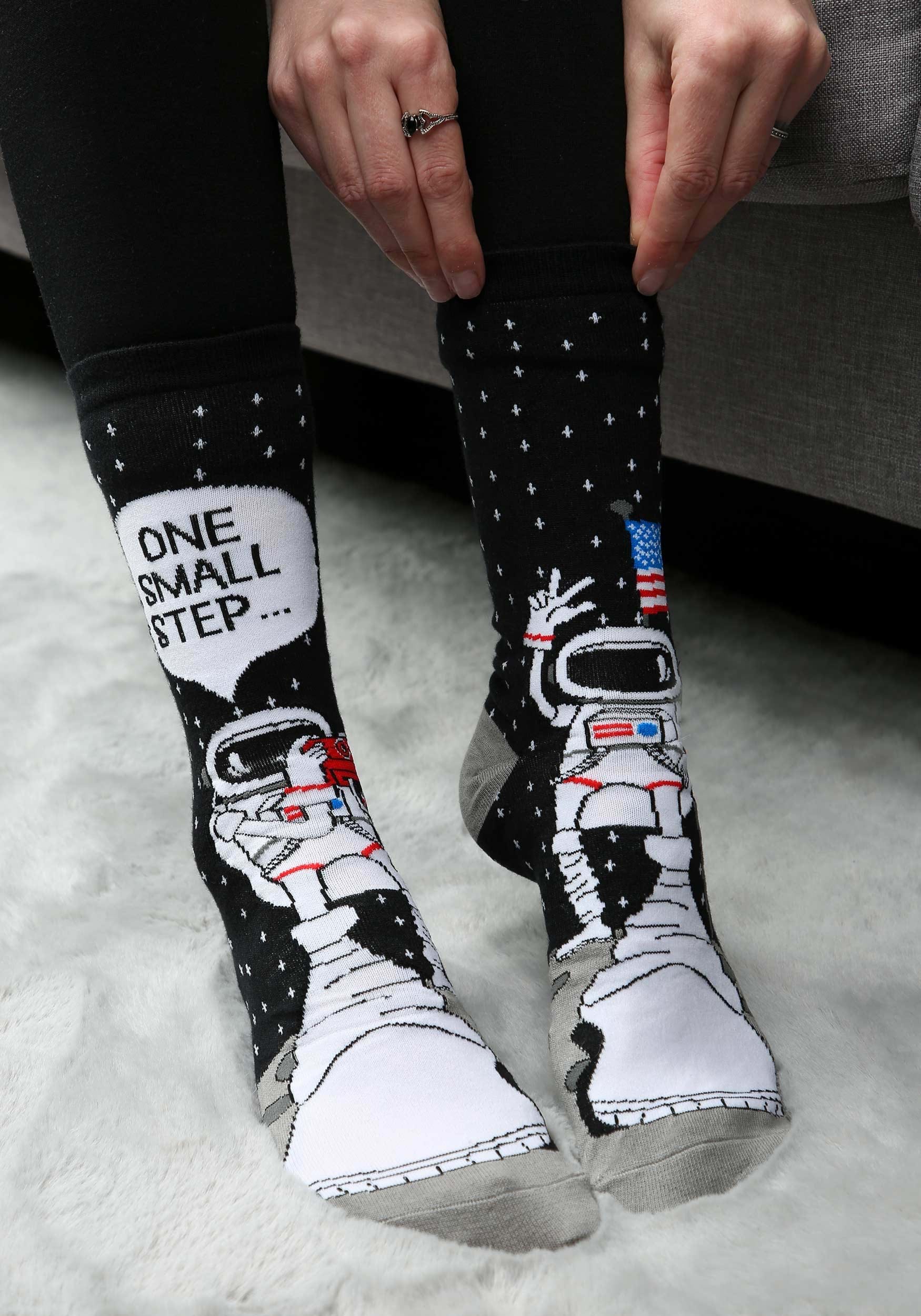 Foot Forward One Small Step Astronaut Adult Socks | Funny Socks