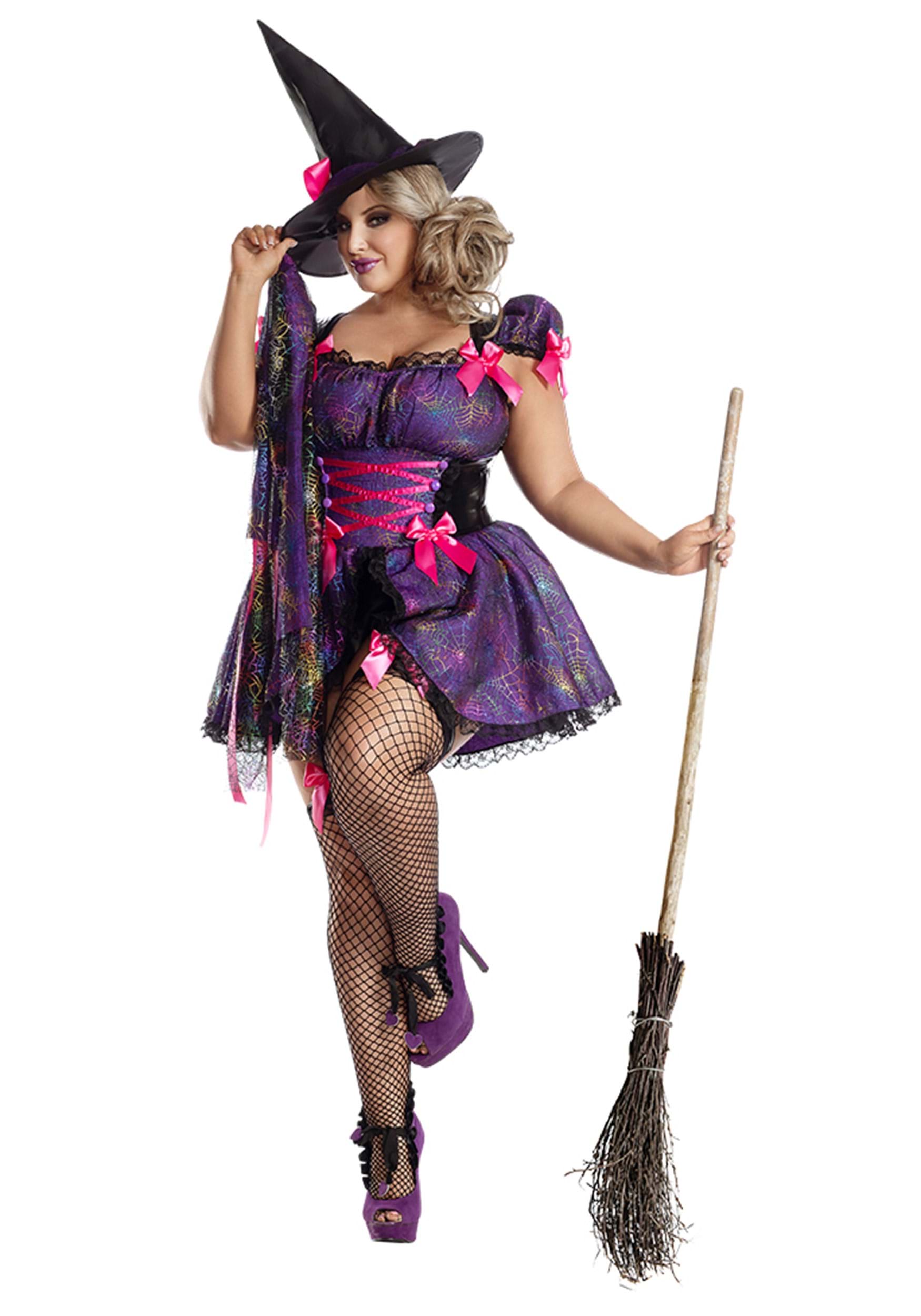 Plus Size Purple Web Witch Womens Costume