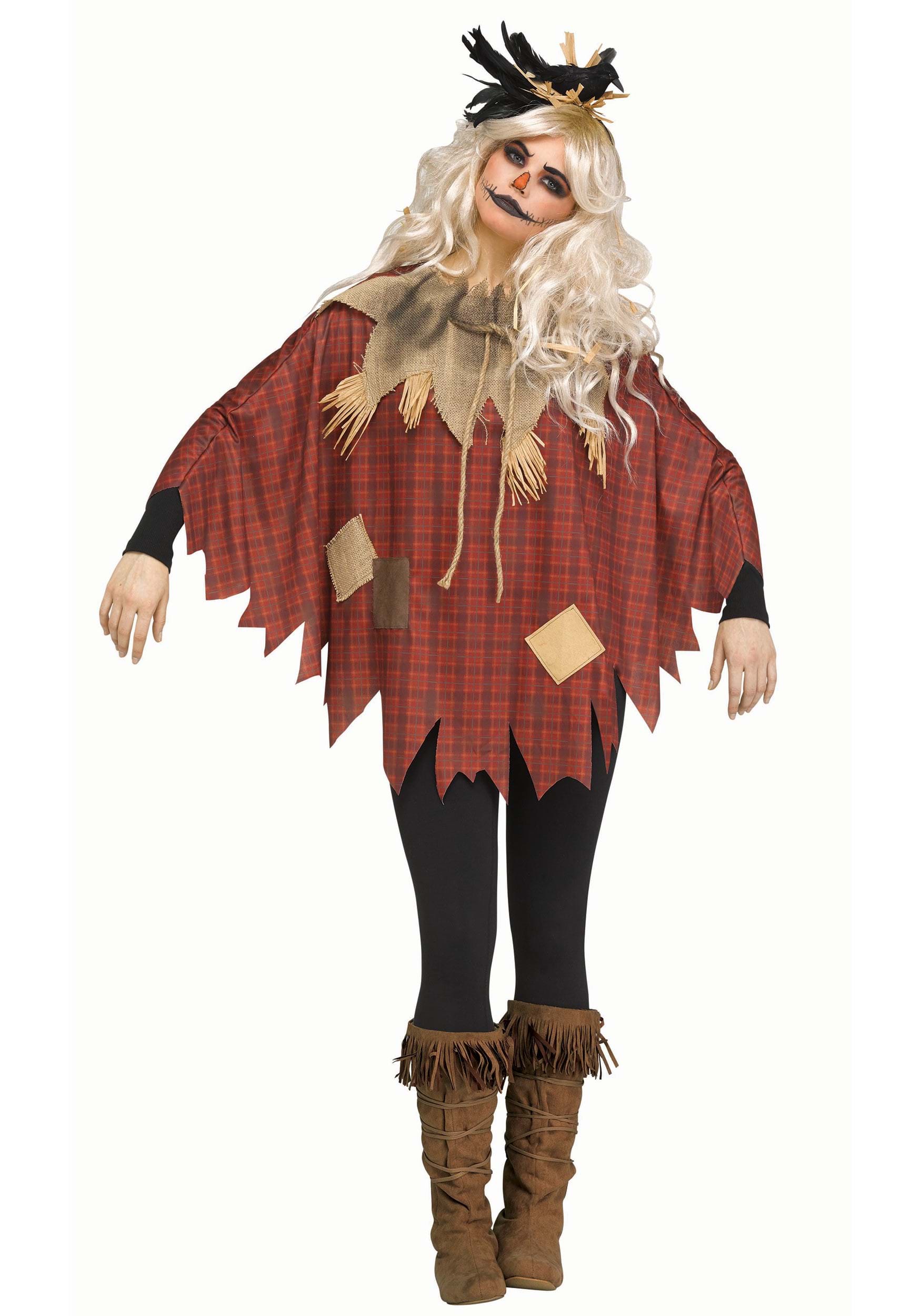 Photos - Fancy Dress Fun World Women's Plus Size Scarecrow Poncho Red FU90437CPL