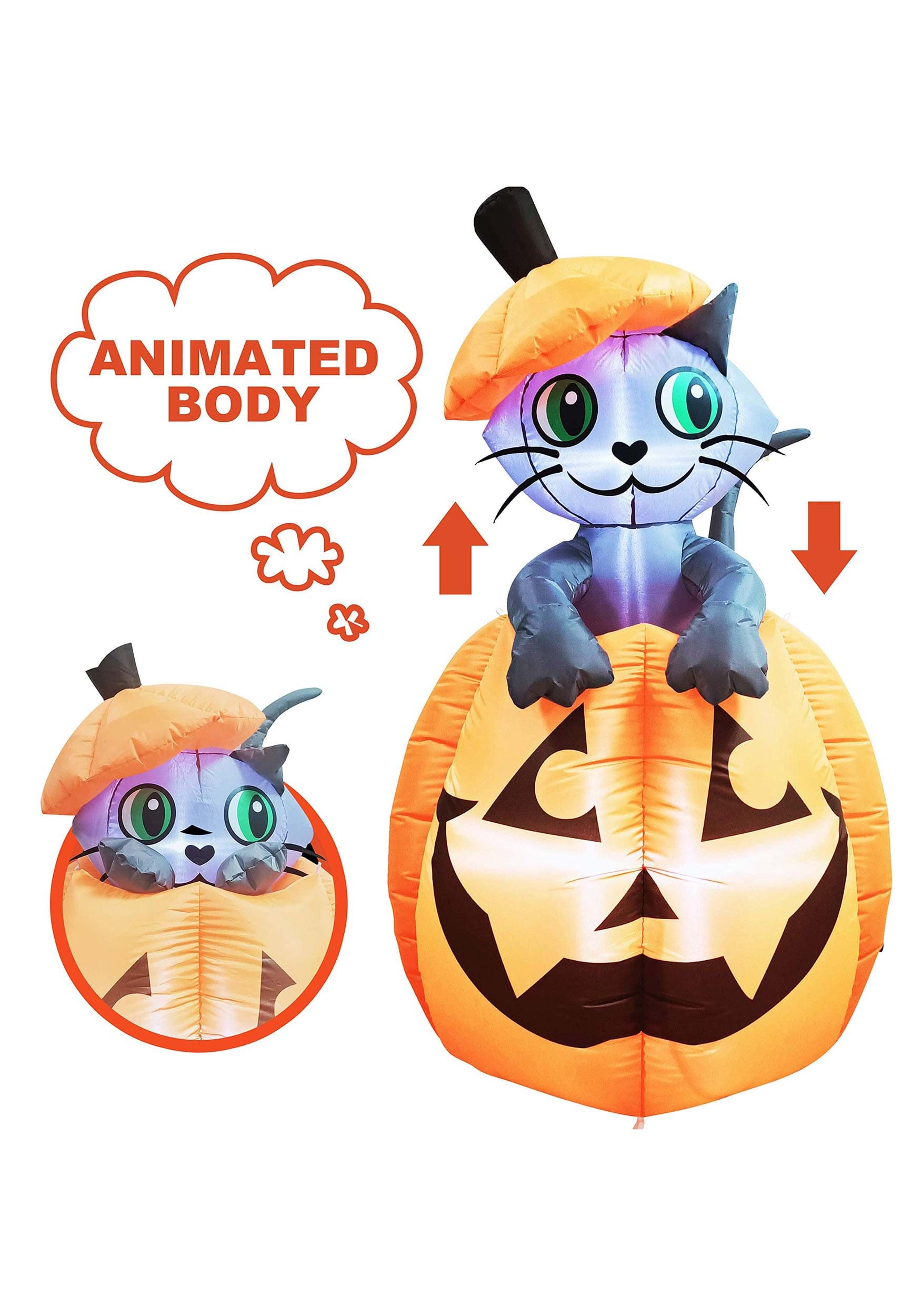 Animated Inflatable 5FT Cat In Pumpkin Halloween Decoration