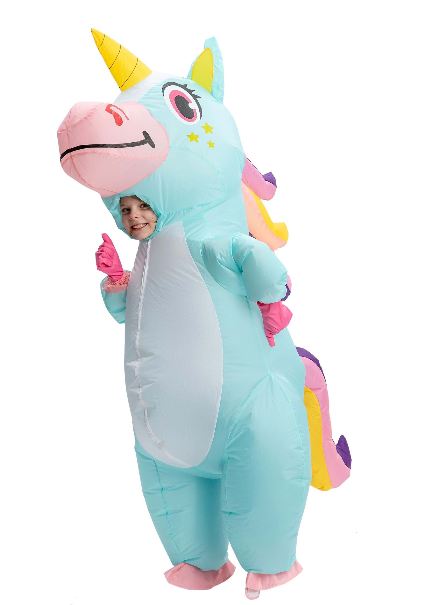 Kid's Inflatable Child Blue Unicorn Costume