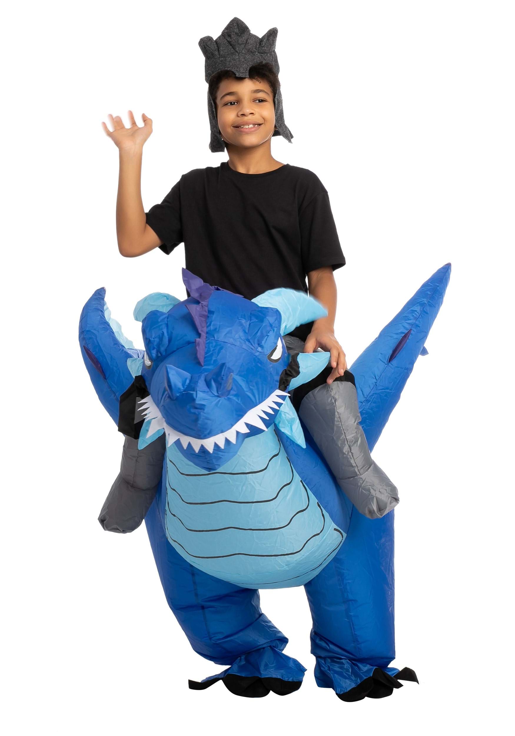 Childrens Inflatable Blue Dragon Ride-On Costume