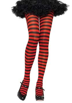 Womens Black and Red Plus Striped Nylon Tights