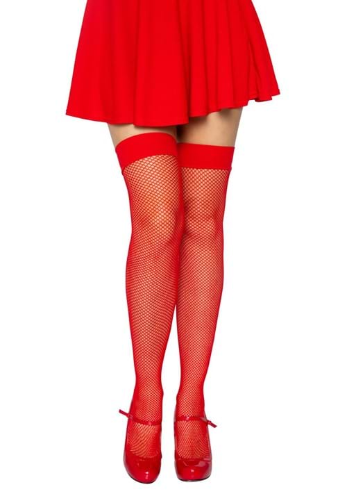 Red Nylon Fishnet Thigh High Womens Tights