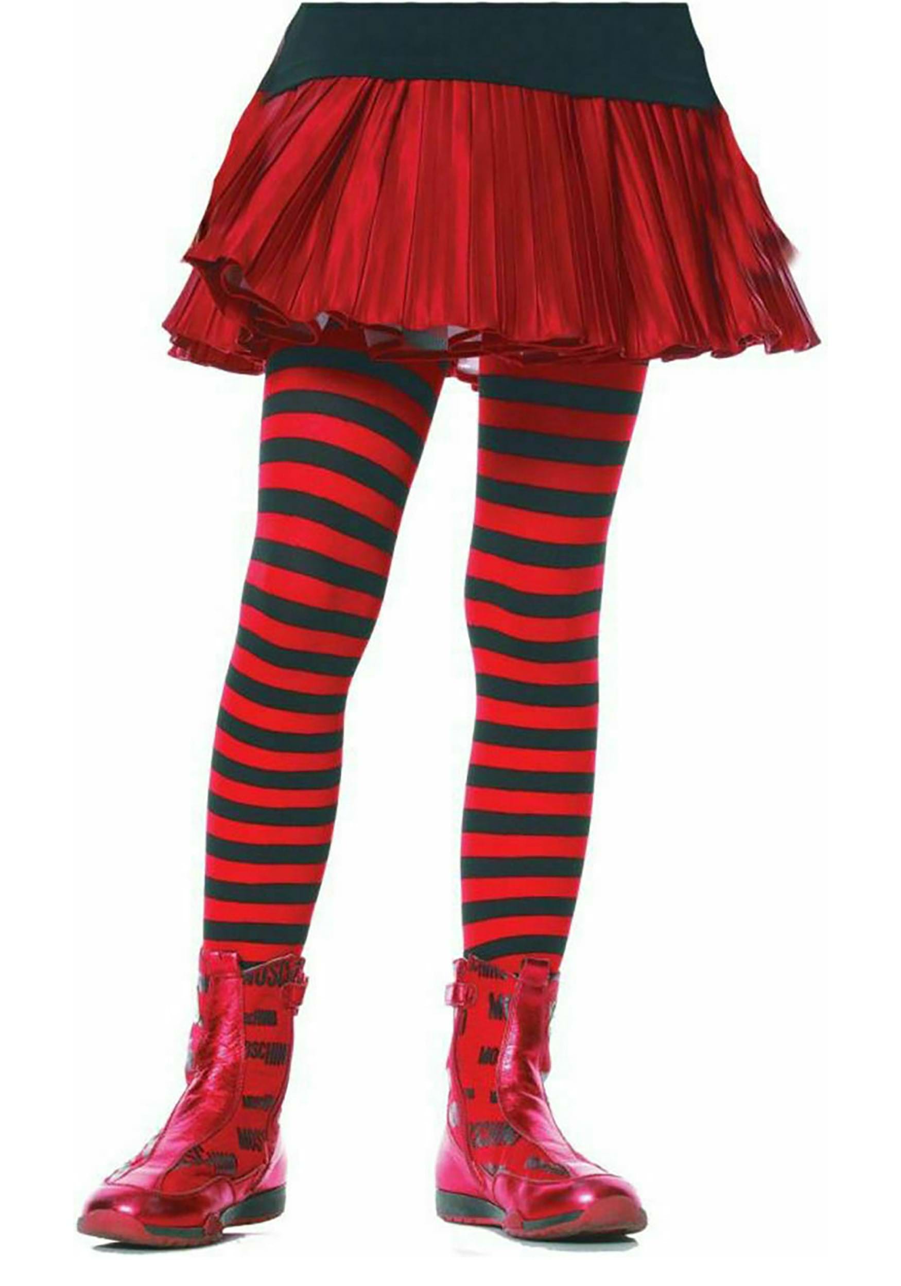 Black And Red Striped Kid's Tights , Kid's Striped Tights