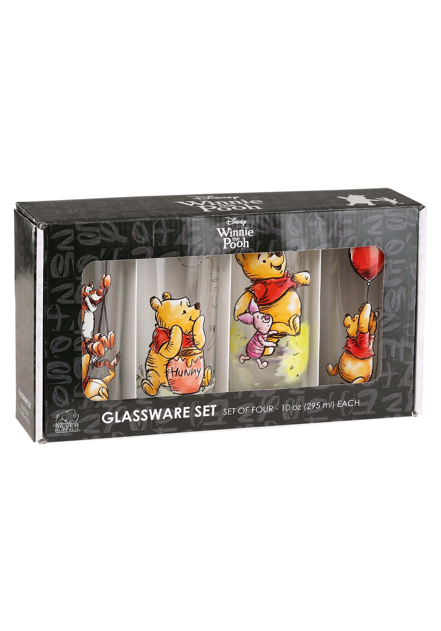 Disney Winnie The Pooh Piglet Tigger Eeyore Glassware Glass Set Of 4 New 10 oz 