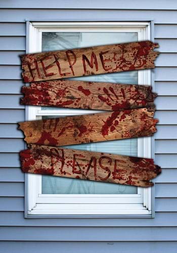 Haunted Window Bloody Wooden Boards with Words