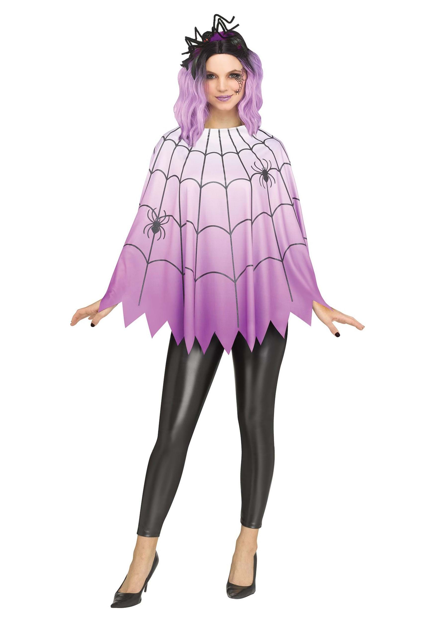 Purple Ombre Spider Web Womens Poncho