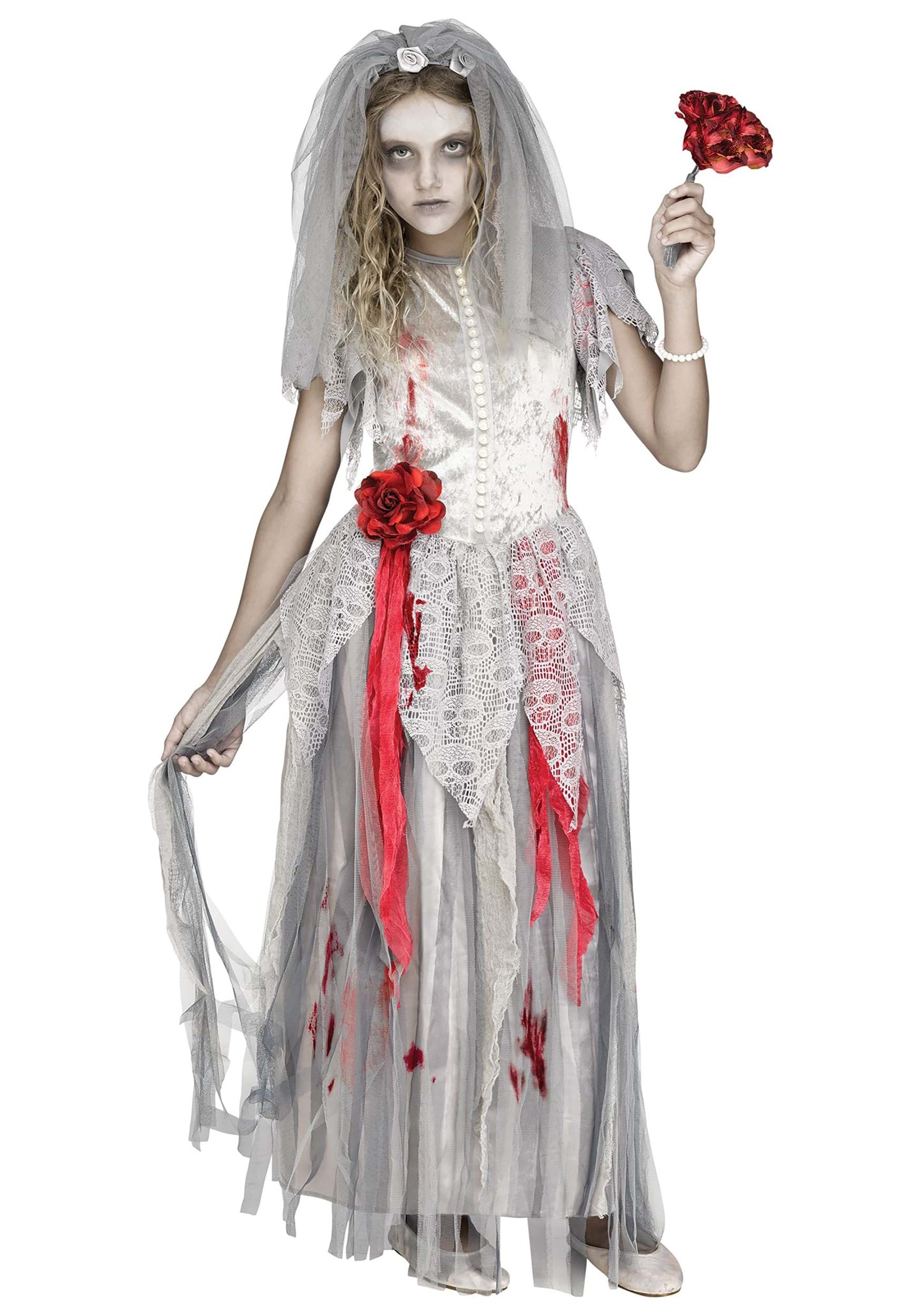 Photos - Fancy Dress Zombie Fun World  Bride Girls Costume Gray/Red/White FU112962 