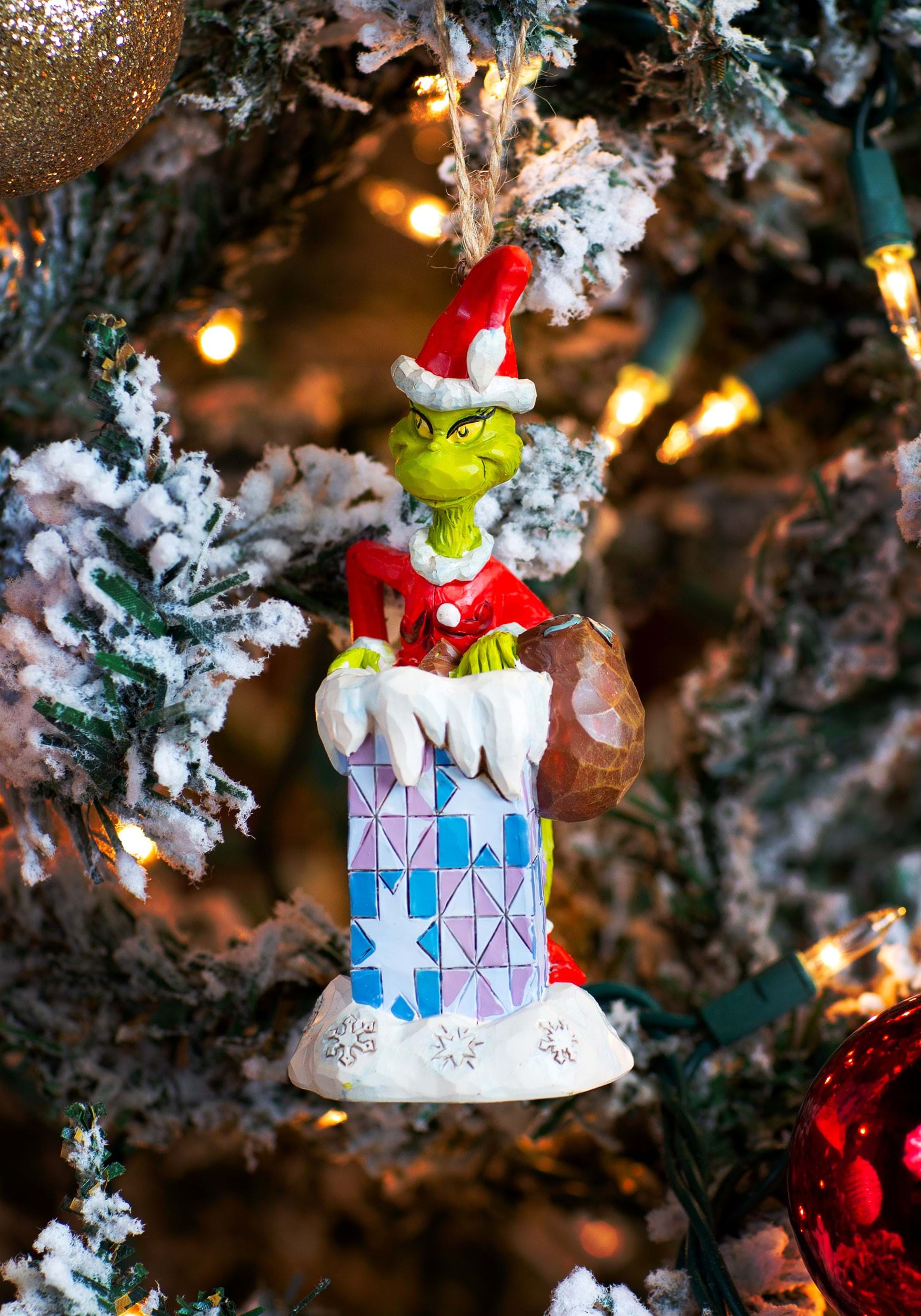 Santa Grinch in Chimney Ornament