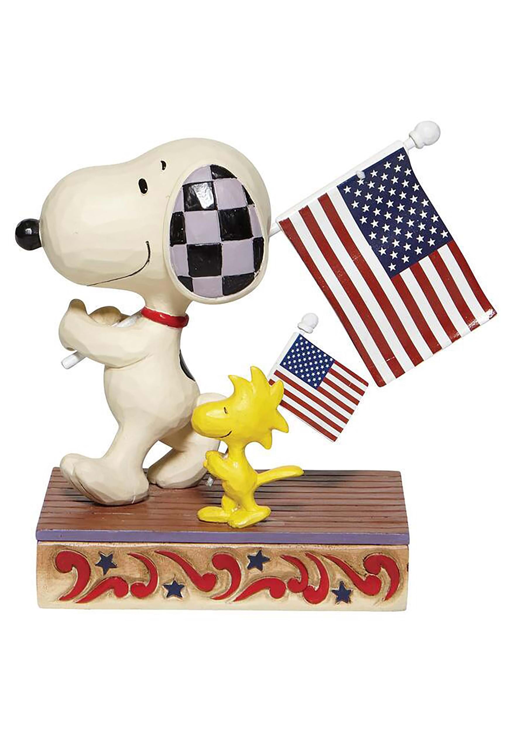 Snoopy & Woodstock with Flags Jim Shore Statue