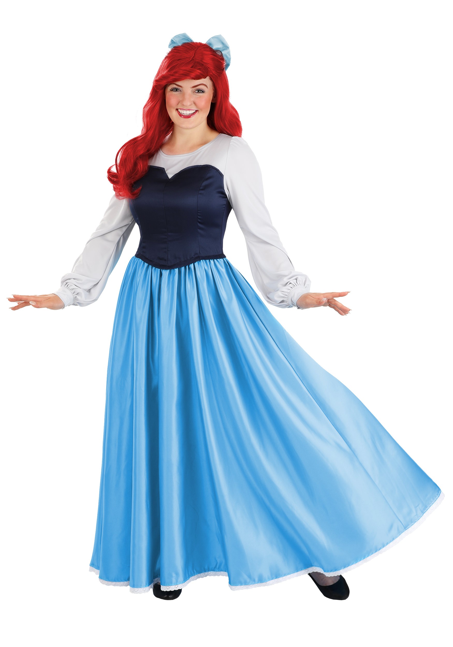 ariel in blue dress If I got the chance to make a for #Ariel I'm actually team pink, but i think her peasant look os so iconic. I don't know why they never made and bright blue matte satin trimmed with white eyelet lace completes the iconic piece The Little Mermaid Ariel Blue