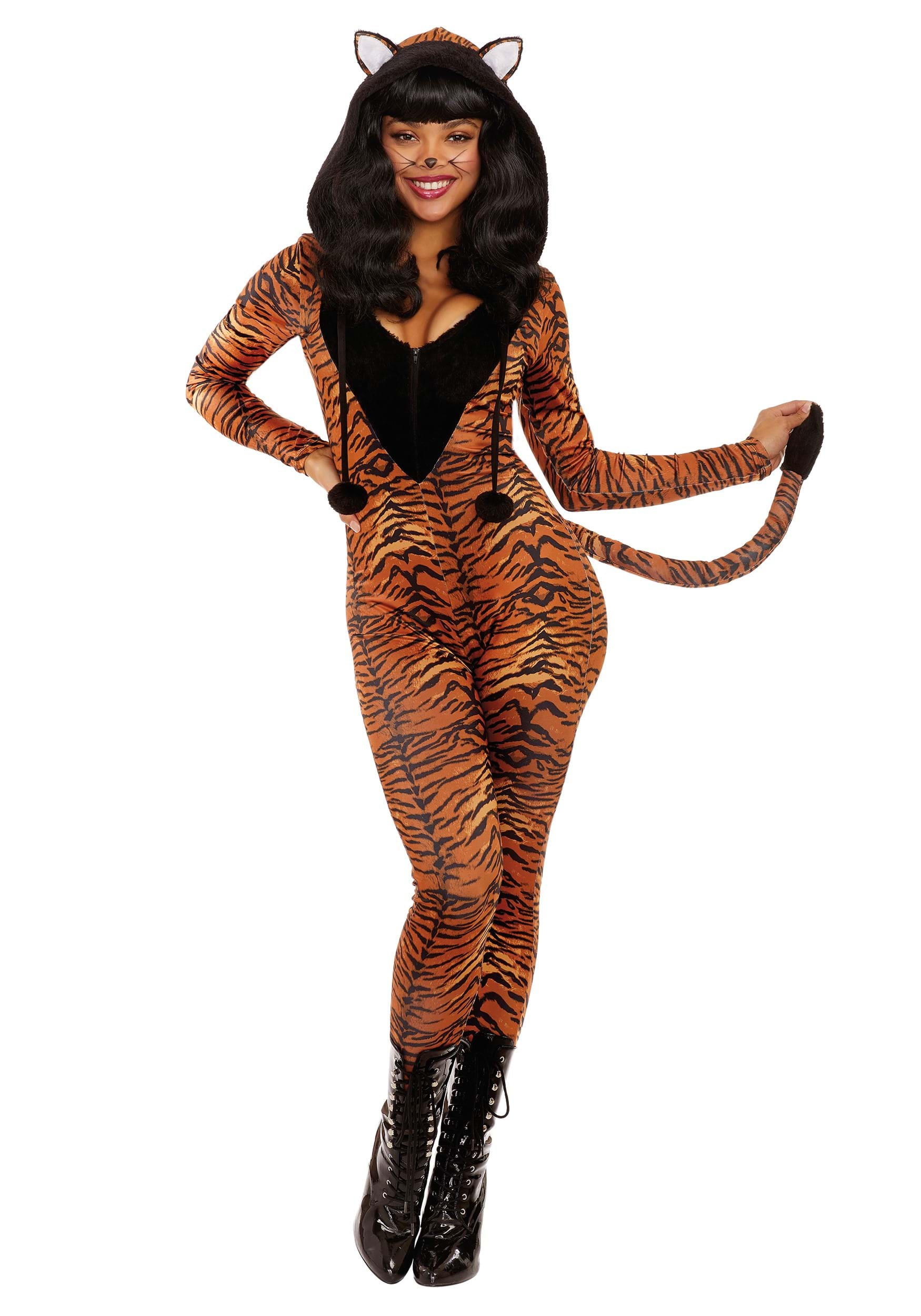 Photos - Fancy Dress Dreamgirl Women's Sexy Tigress Jumpsuit Costume Black/Orange DR12019