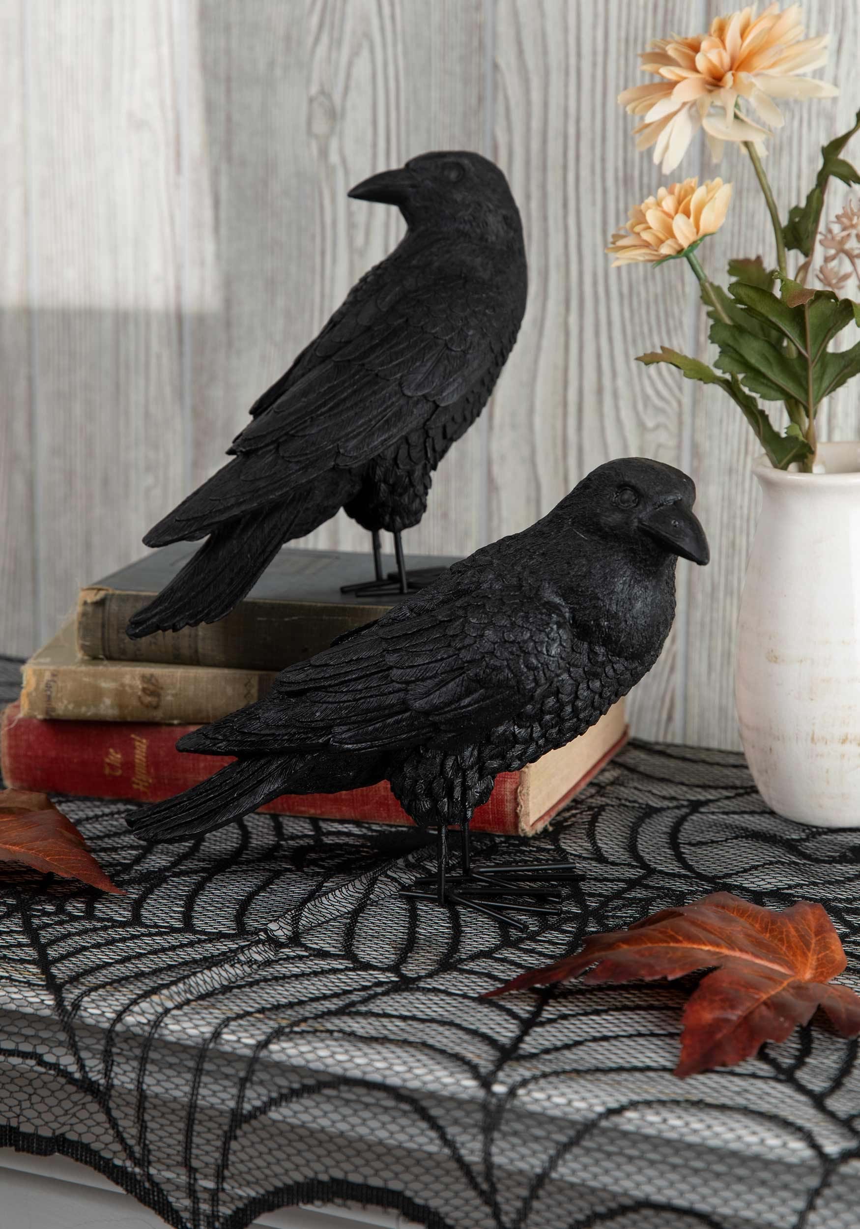 9" Set of 2 Fright Night Crows Halloween Decoration