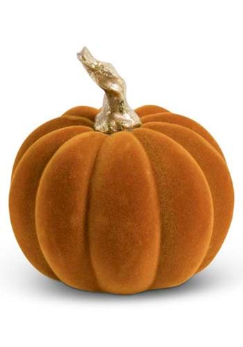 Orange Velvet 3.5 Inch Pumpkin with Twisted Gold Stem