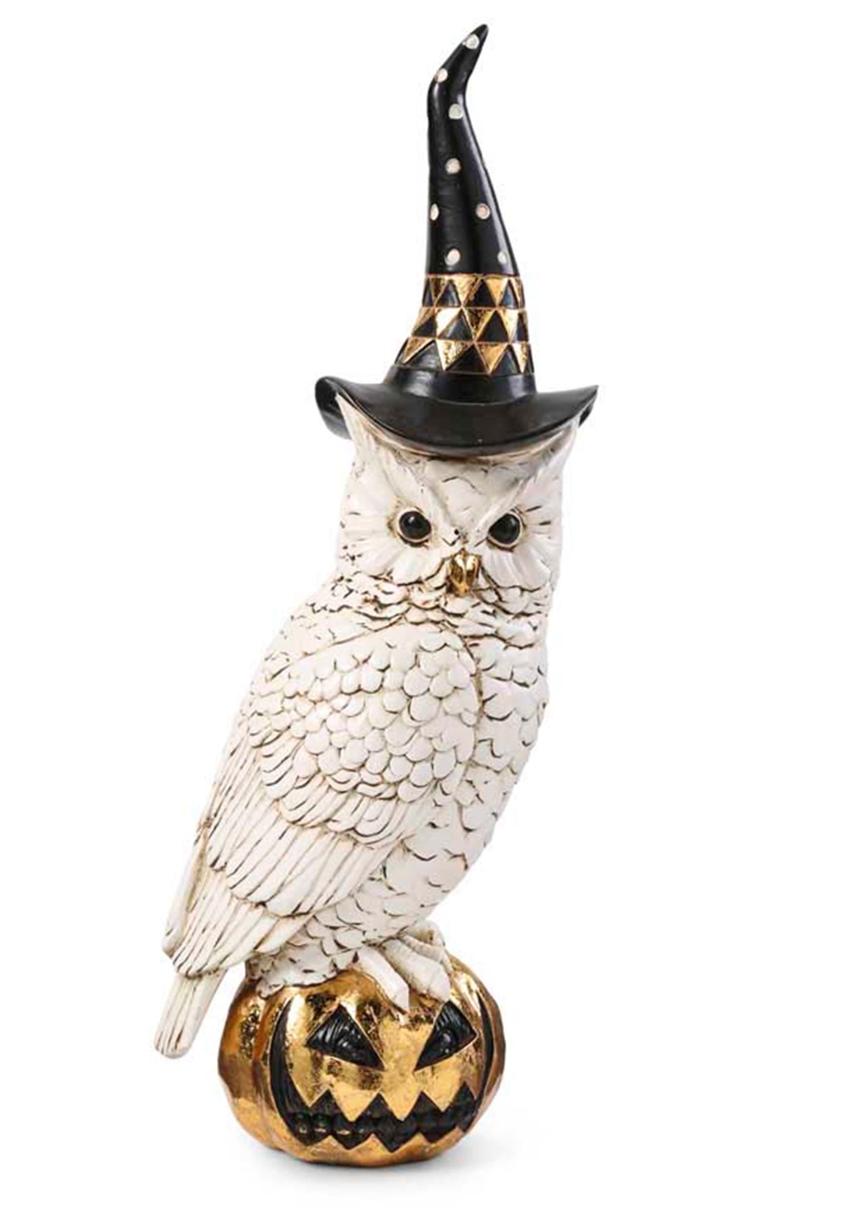 14-Inch White Owl With Witch Hat On Jack 'O Lantern Halloween Prop