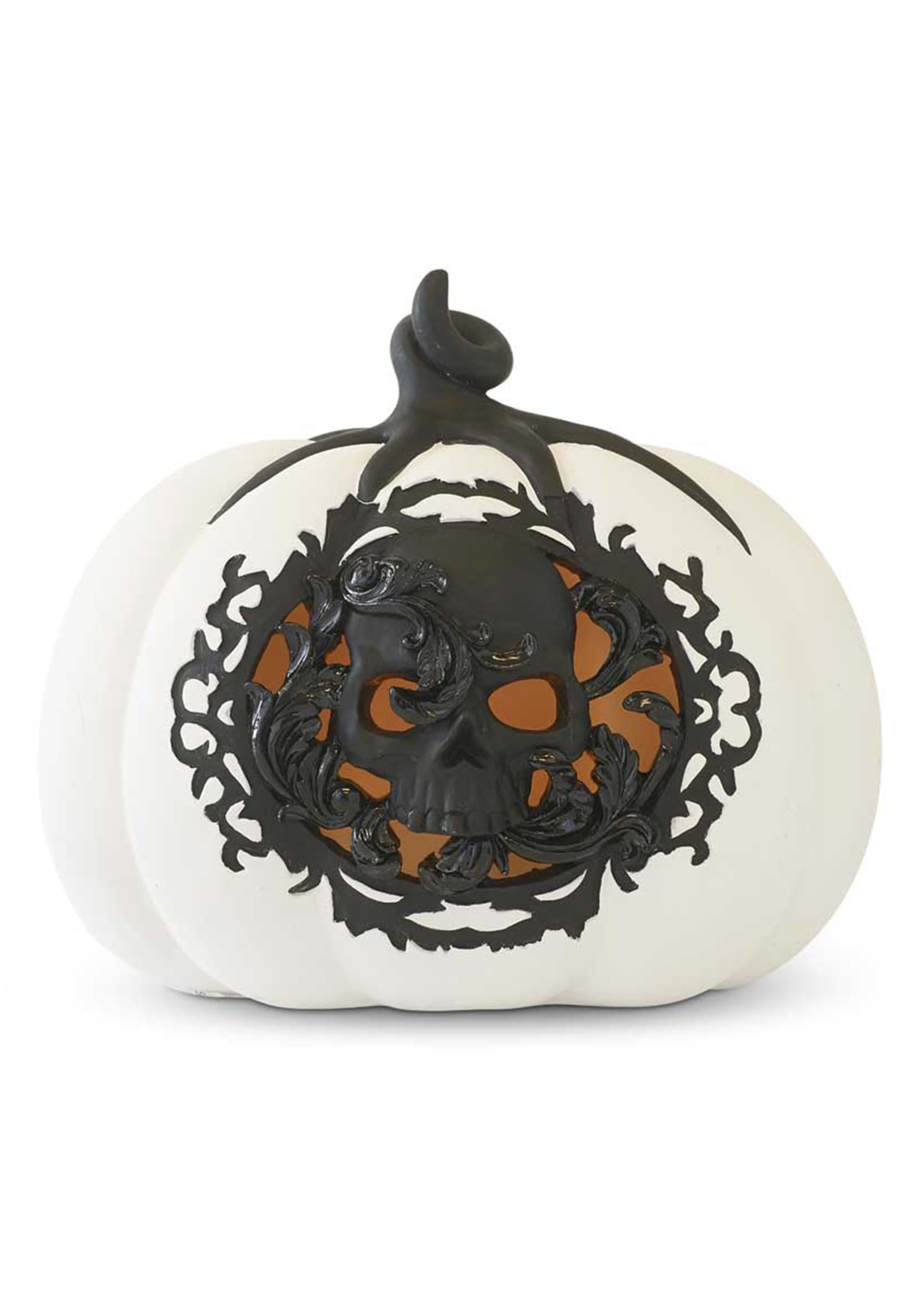LED Pumpkin Filigree and Skull 7.75 Inch Decoration