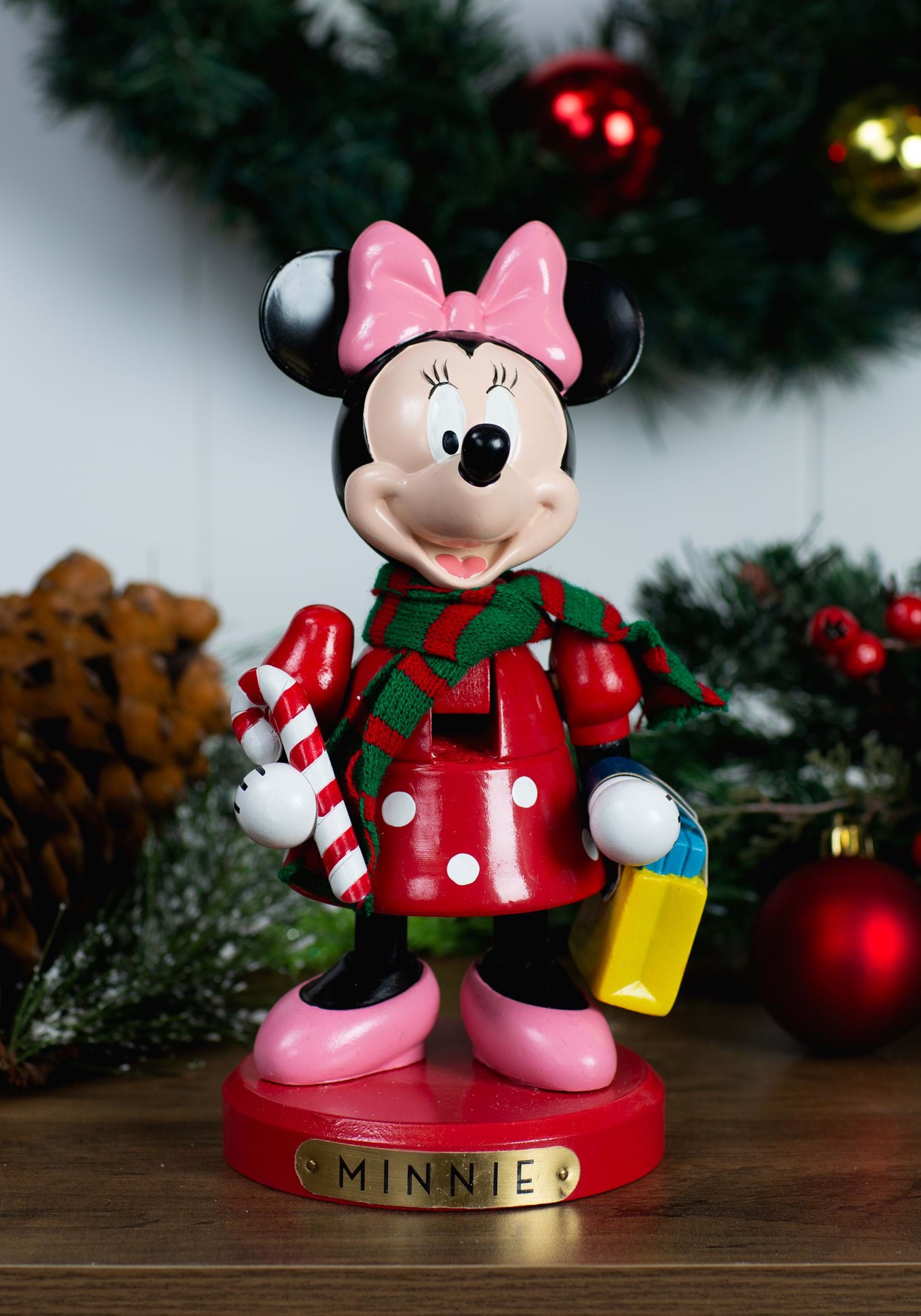 10 Inch Minnie Mouse with Candy Cane Nutcracker | Disney Christmas Decorations
