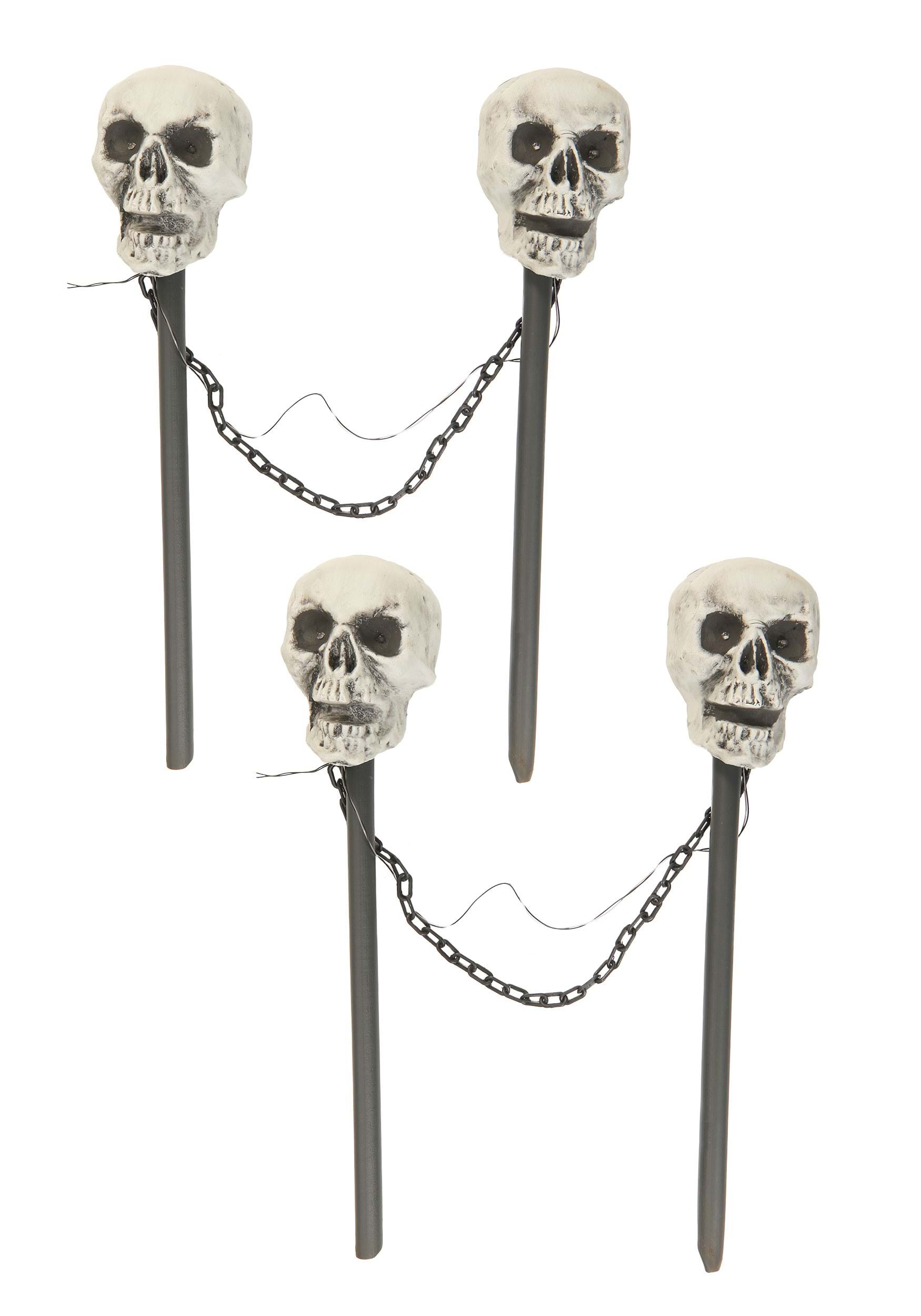 4 Piece Skull Pathway Lights | Outdoor Halloween Decor